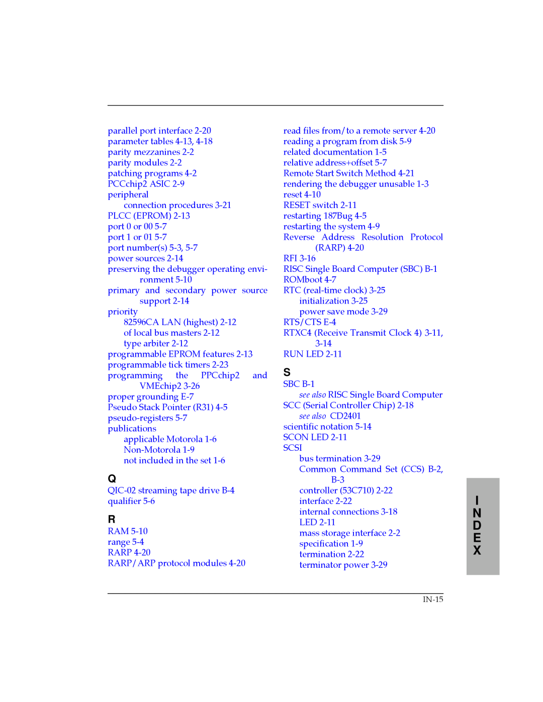 Motorola MVME187 manual I N D E, see also CD2401 scientific notation 5-14 SCON LED 
