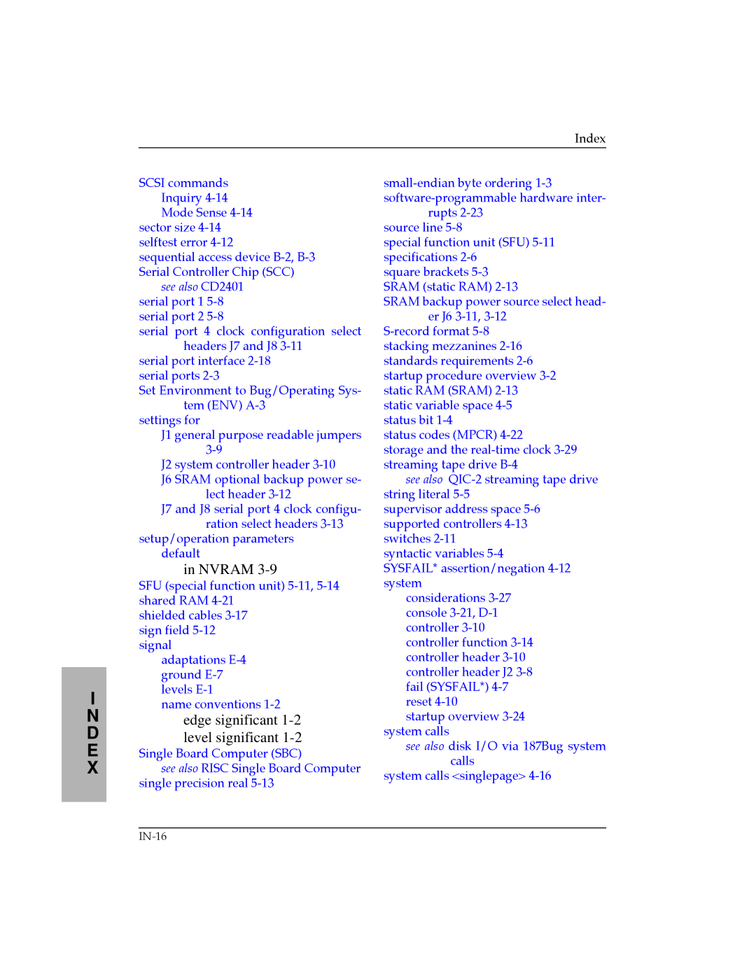 Motorola MVME187 manual in NVRAM, edge significant 1-2 level significant, I N D E 