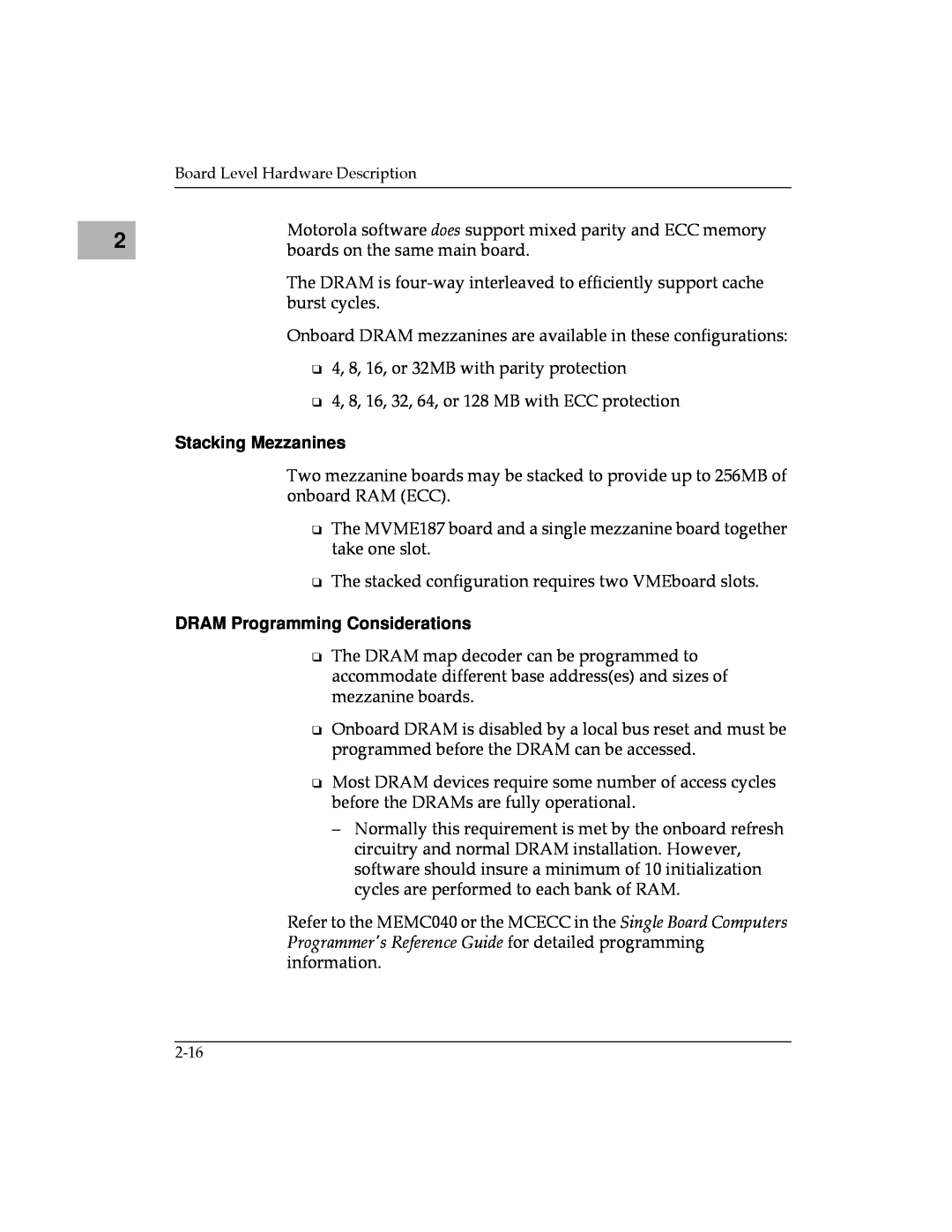 Motorola MVME187 manual Stacking Mezzanines, DRAM Programming Considerations 