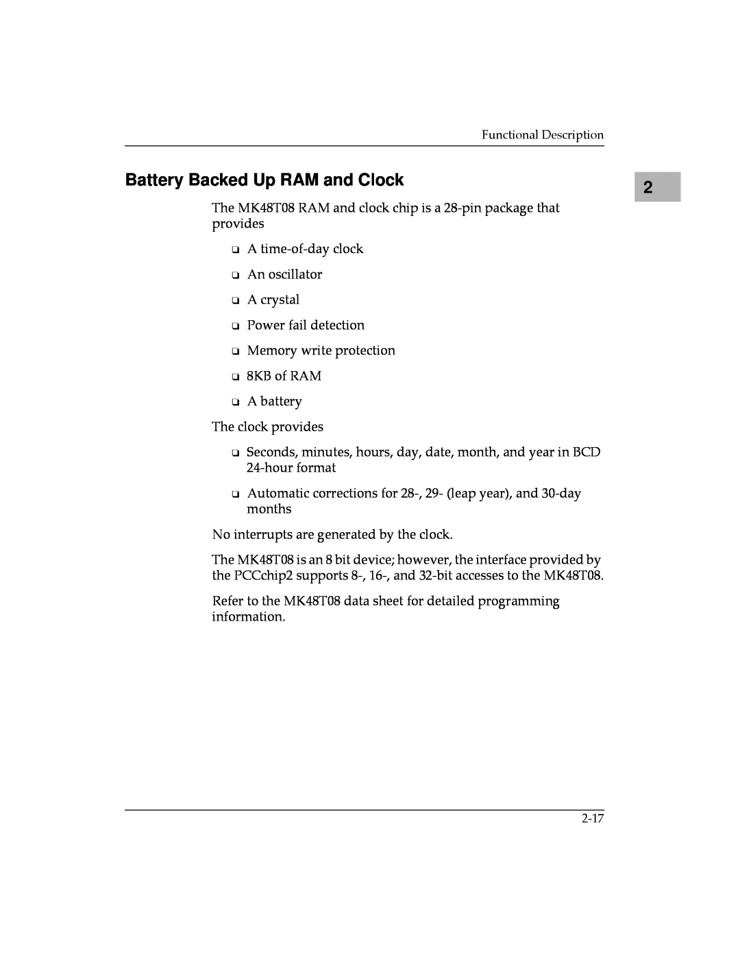 Motorola MVME187 manual Battery Backed Up RAM and Clock 