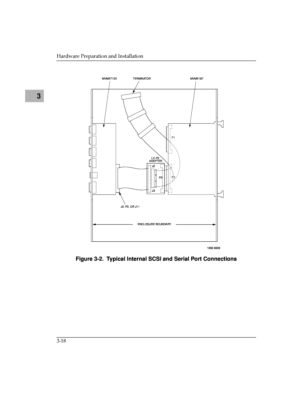 Motorola MVME187 manual 2. Typical Internal SCSI and Serial Port Connections, Hardware Preparation and Installation, 3-18 