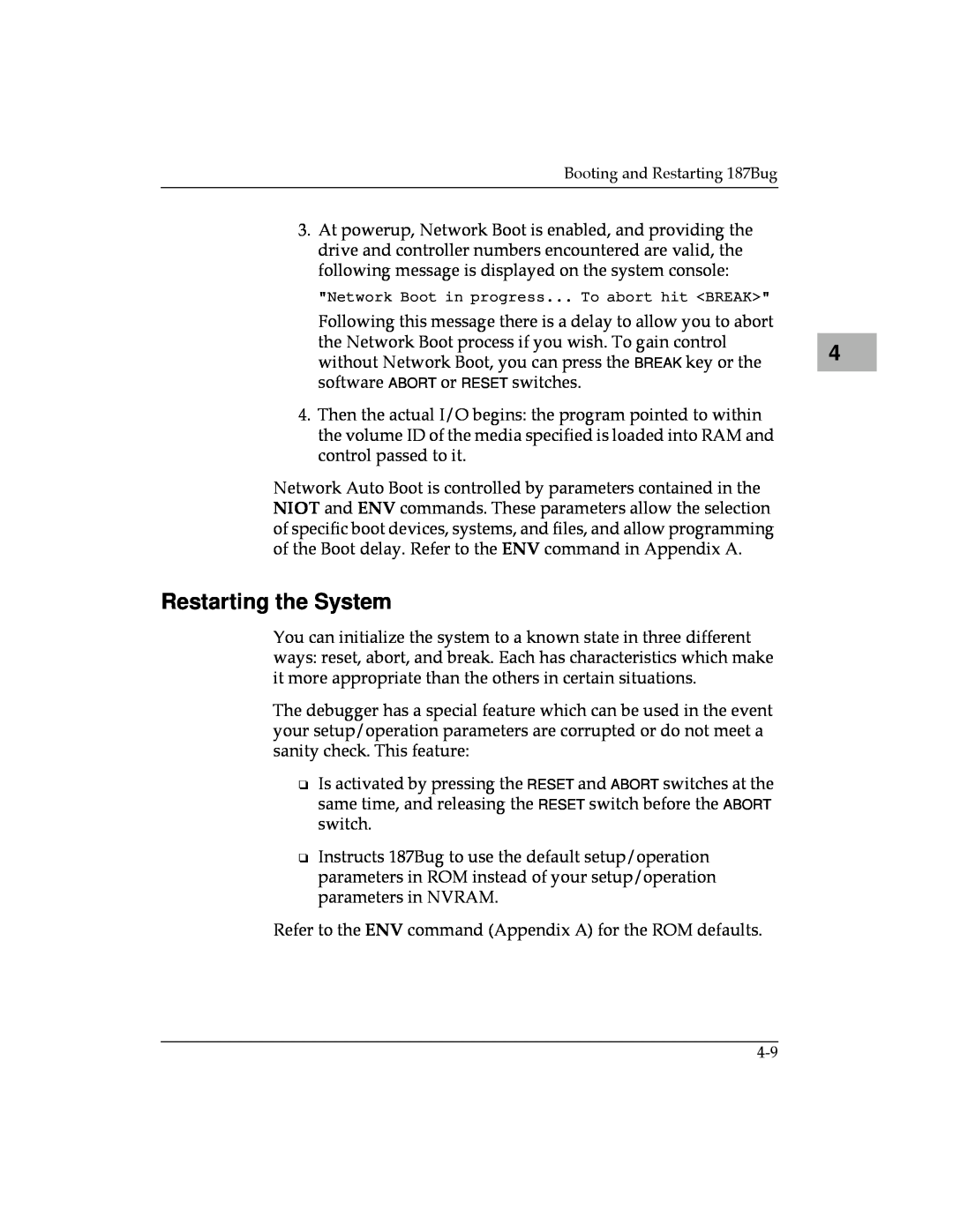 Motorola MVME187 manual Restarting the System 