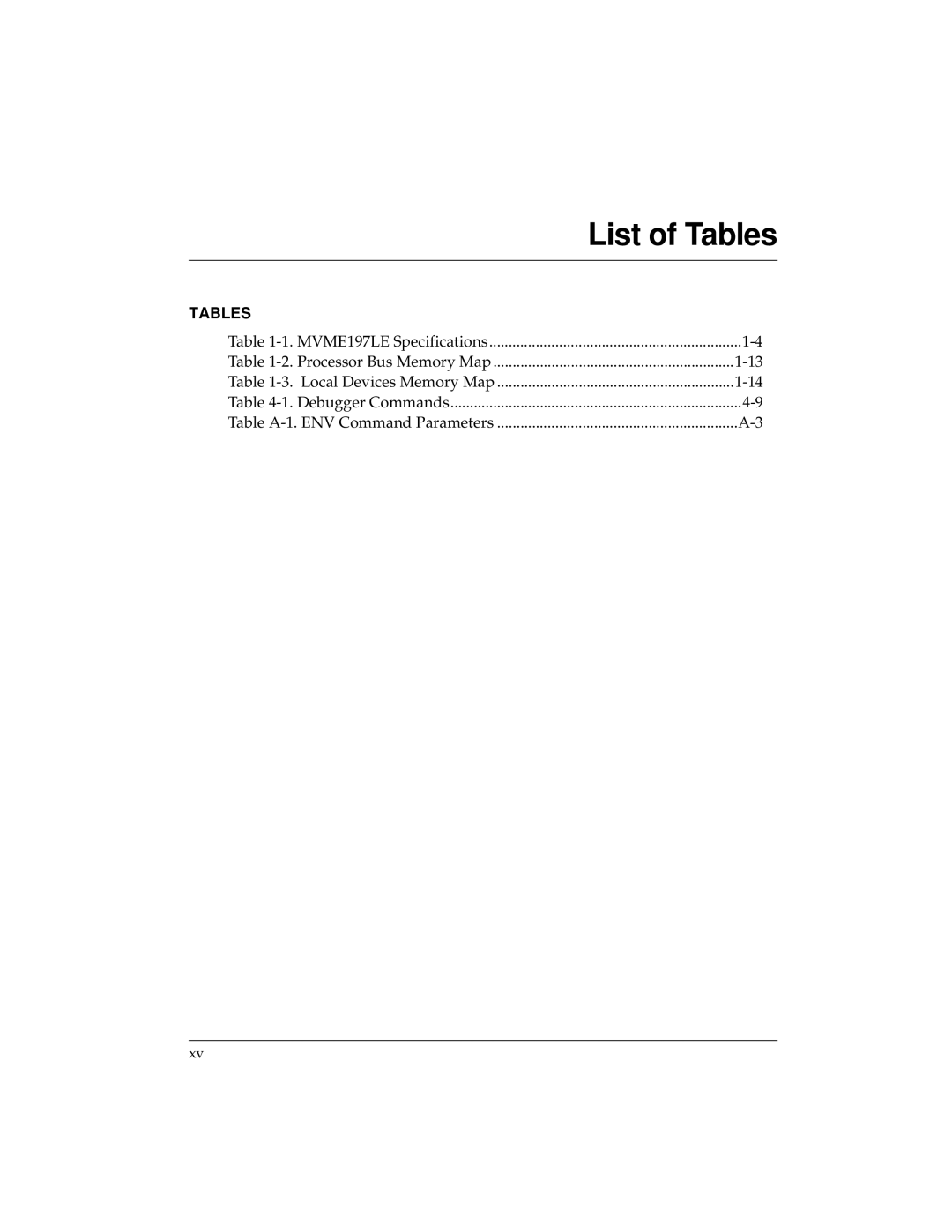 Motorola MVME197LE manual List of Tables 