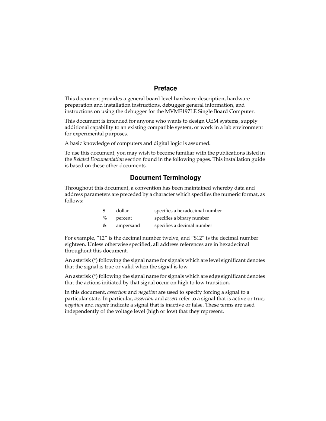 Motorola MVME197LE manual Preface, Document Terminology 