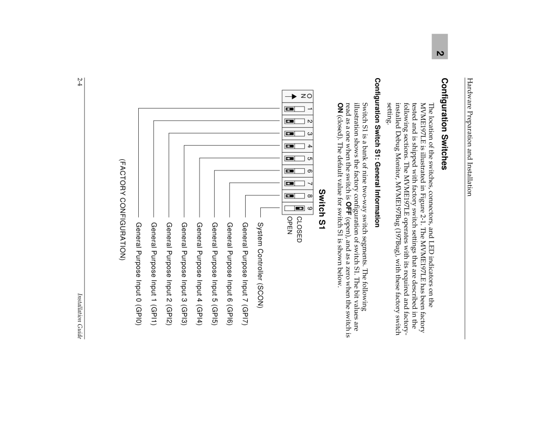 Motorola MVME197LE manual Configuration Switches, Configuration Switch S1 General Information 