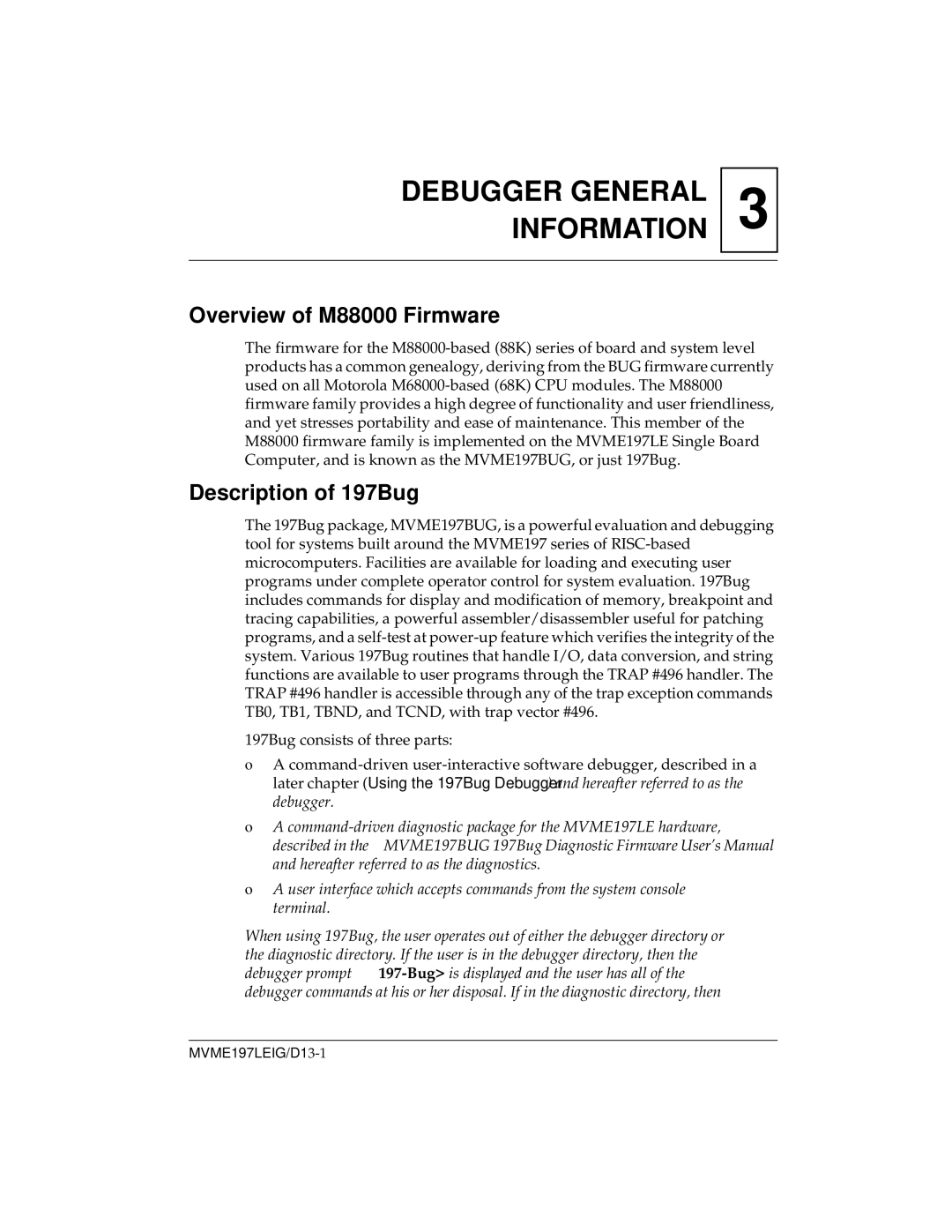 Motorola MVME197LE manual Overview of M88000 Firmware, Description of 197Bug 