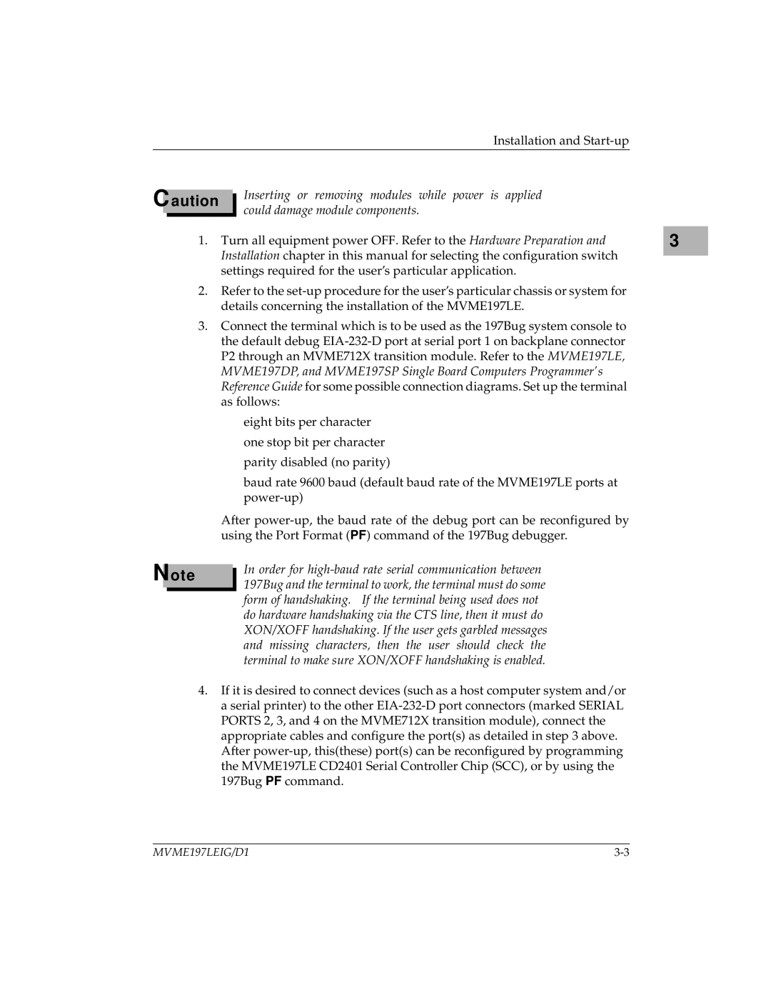 Motorola MVME197LE manual Ote, Terminal to make sure XON/XOFF handshaking is enabled 