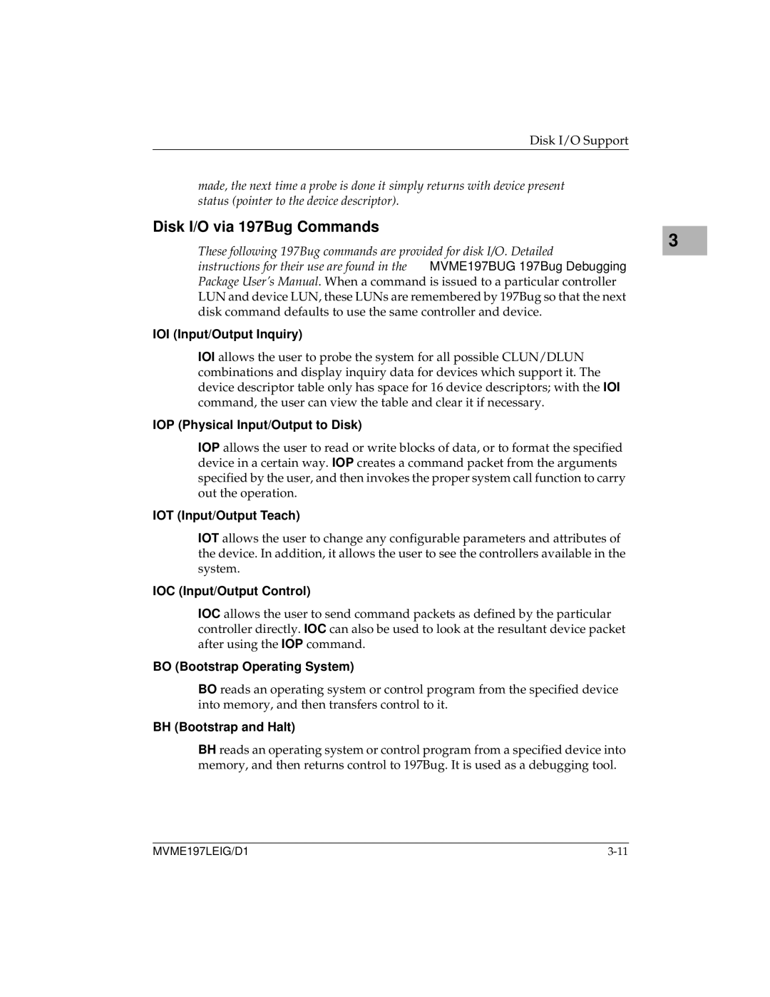 Motorola MVME197LE manual Disk I/O via 197Bug Commands 