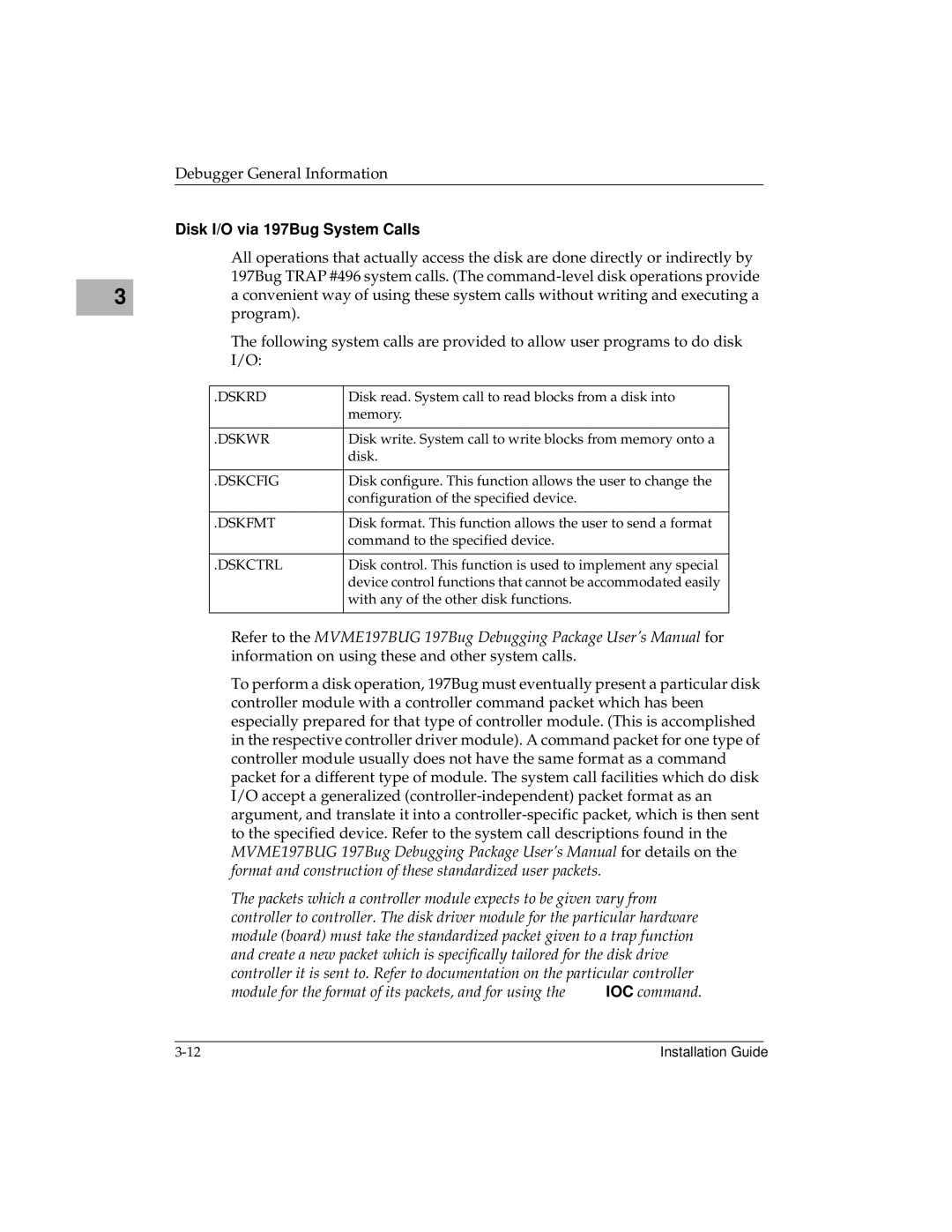 Motorola MVME197LE manual Disk I/O via 197Bug System Calls, Dskcfig 