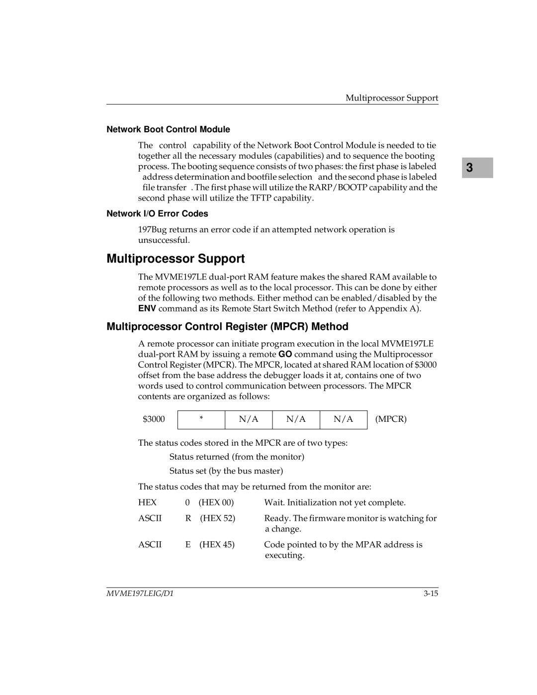 Motorola MVME197LE manual Multiprocessor Support, Multiprocessor Control Register Mpcr Method, Network Boot Control Module 