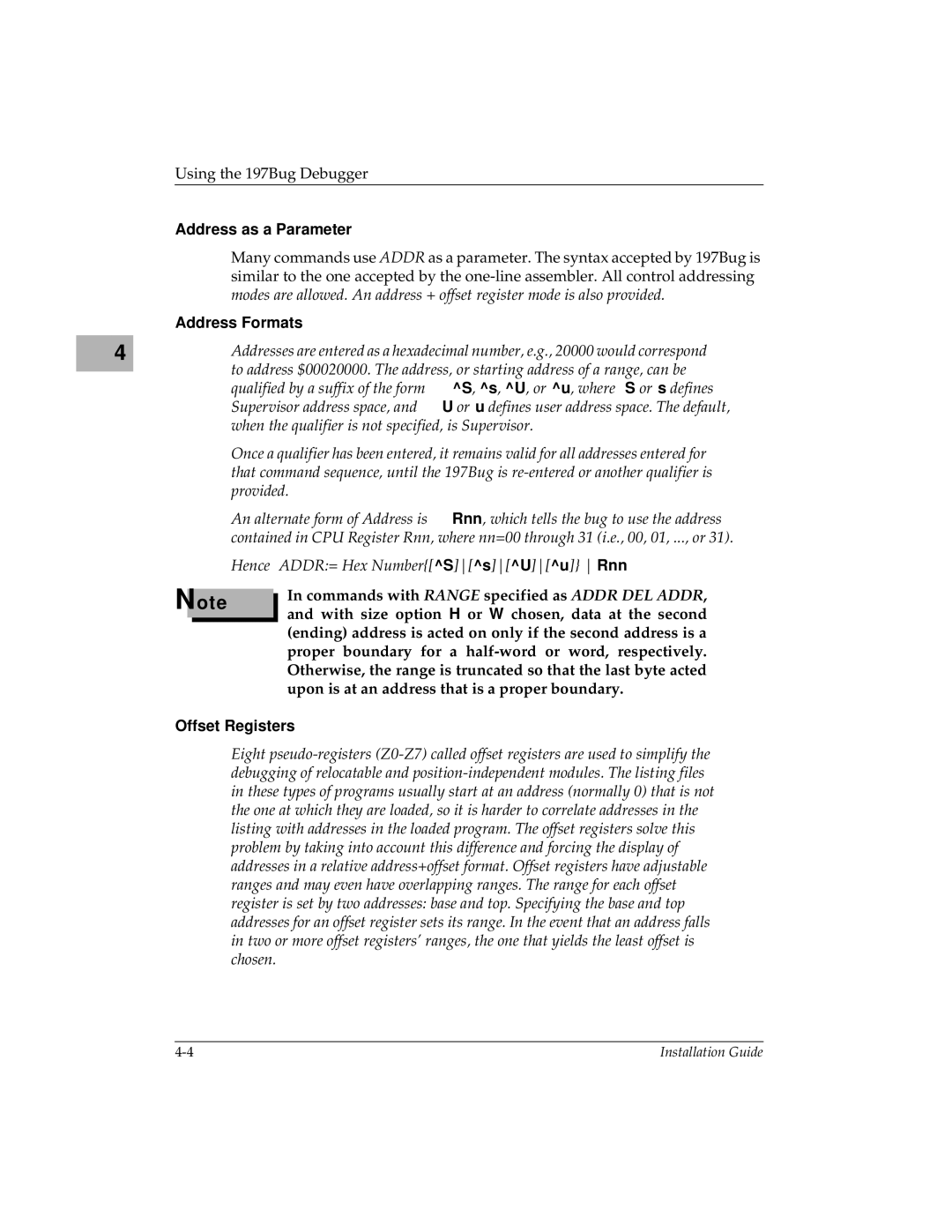 Motorola MVME197LE manual Address as a Parameter, Address Formats, Offset Registers 