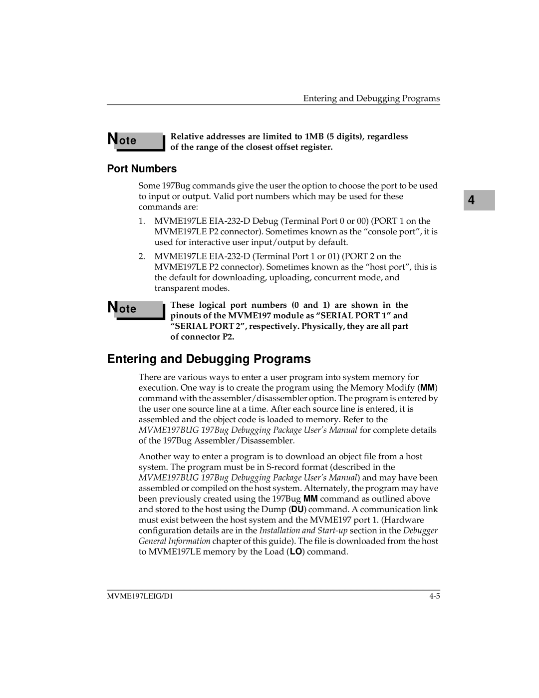 Motorola MVME197LE manual Entering and Debugging Programs, Port Numbers 