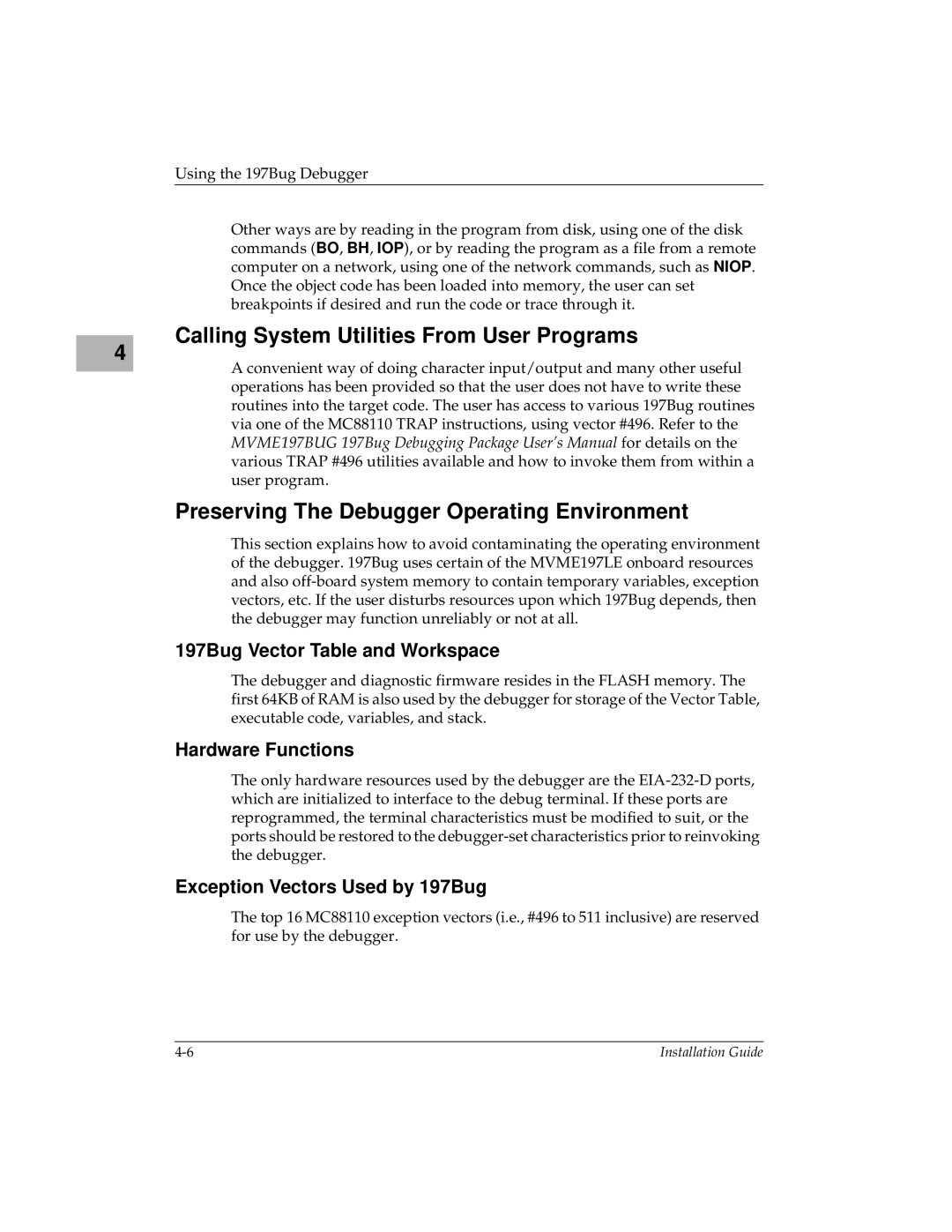 Motorola MVME197LE manual Calling System Utilities From User Programs, Preserving The Debugger Operating Environment 