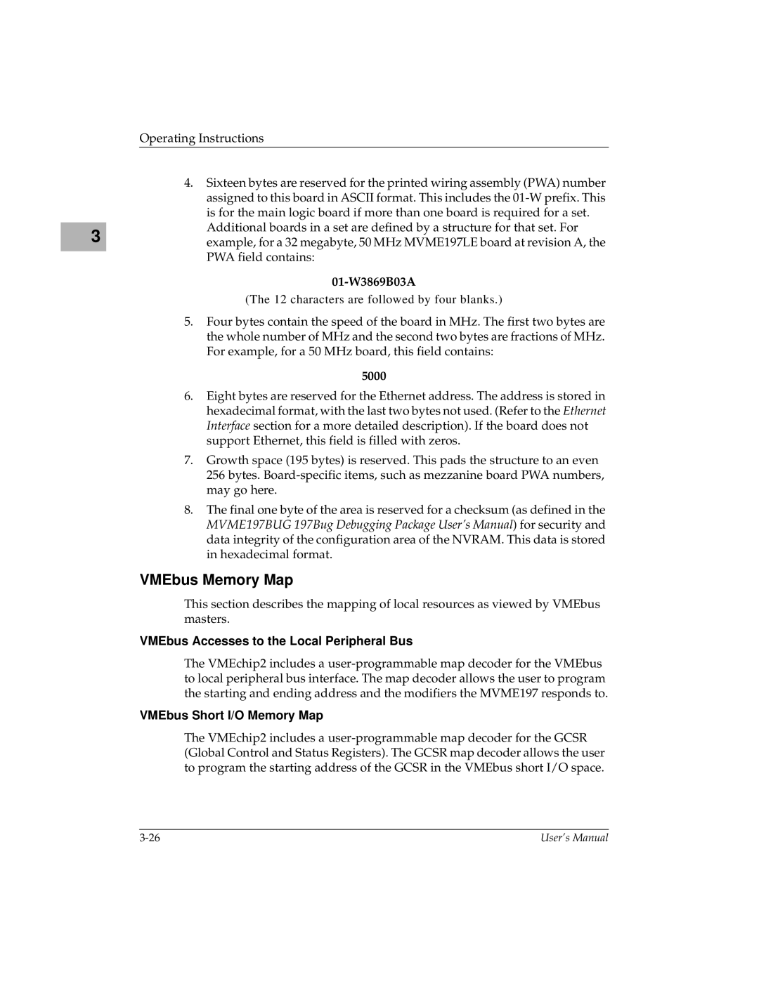 Motorola MVME197LE user manual VMEbus Memory Map, 01-W3869B03A, 5000, VMEbus Accesses to the Local Peripheral Bus 