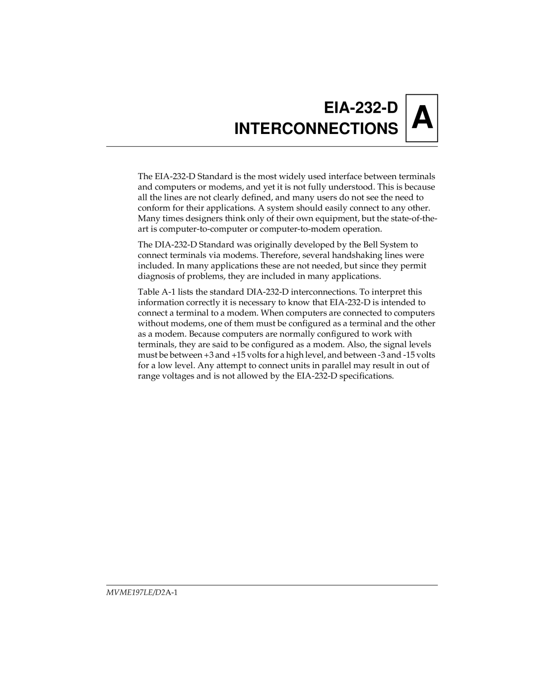 Motorola MVME197LE user manual EIA-232-D Interconnections 