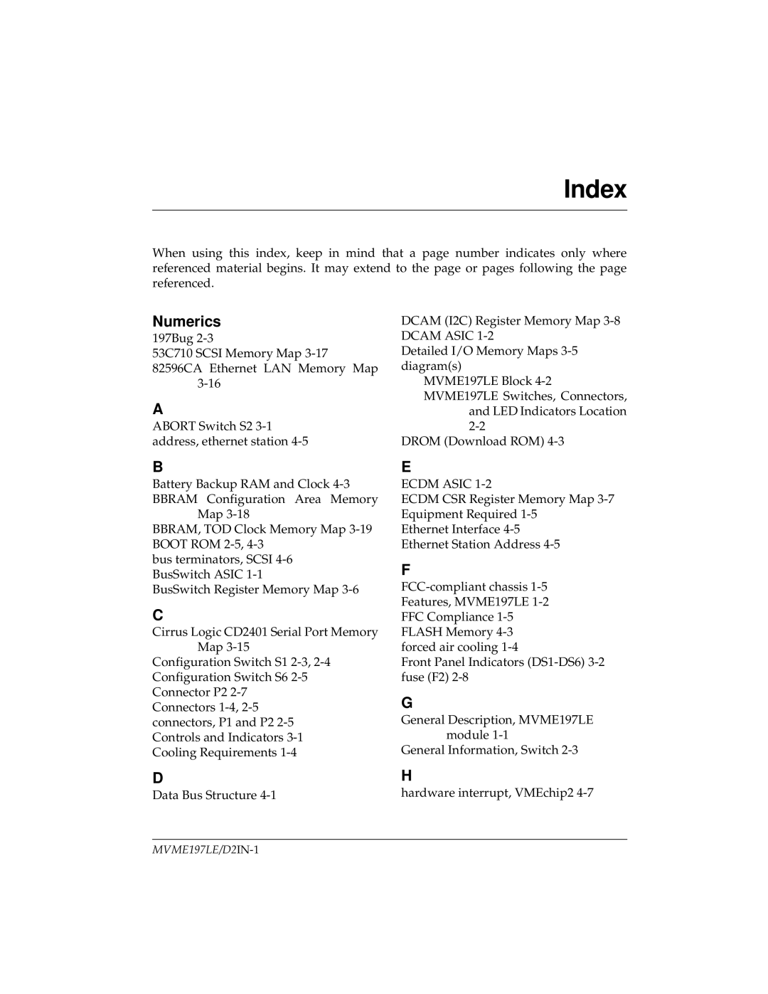 Motorola MVME197LE user manual Index, Numerics 