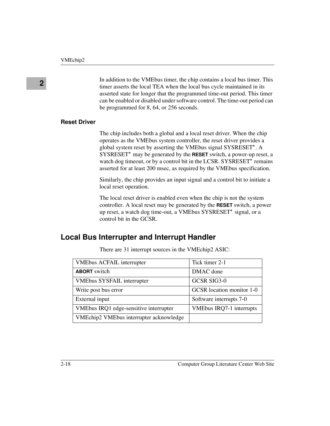 Motorola MVME1X7P manual Local Bus Interrupter and Interrupt Handler, Reset Driver, Dmac done, VMEbus Sysfail interrupter 