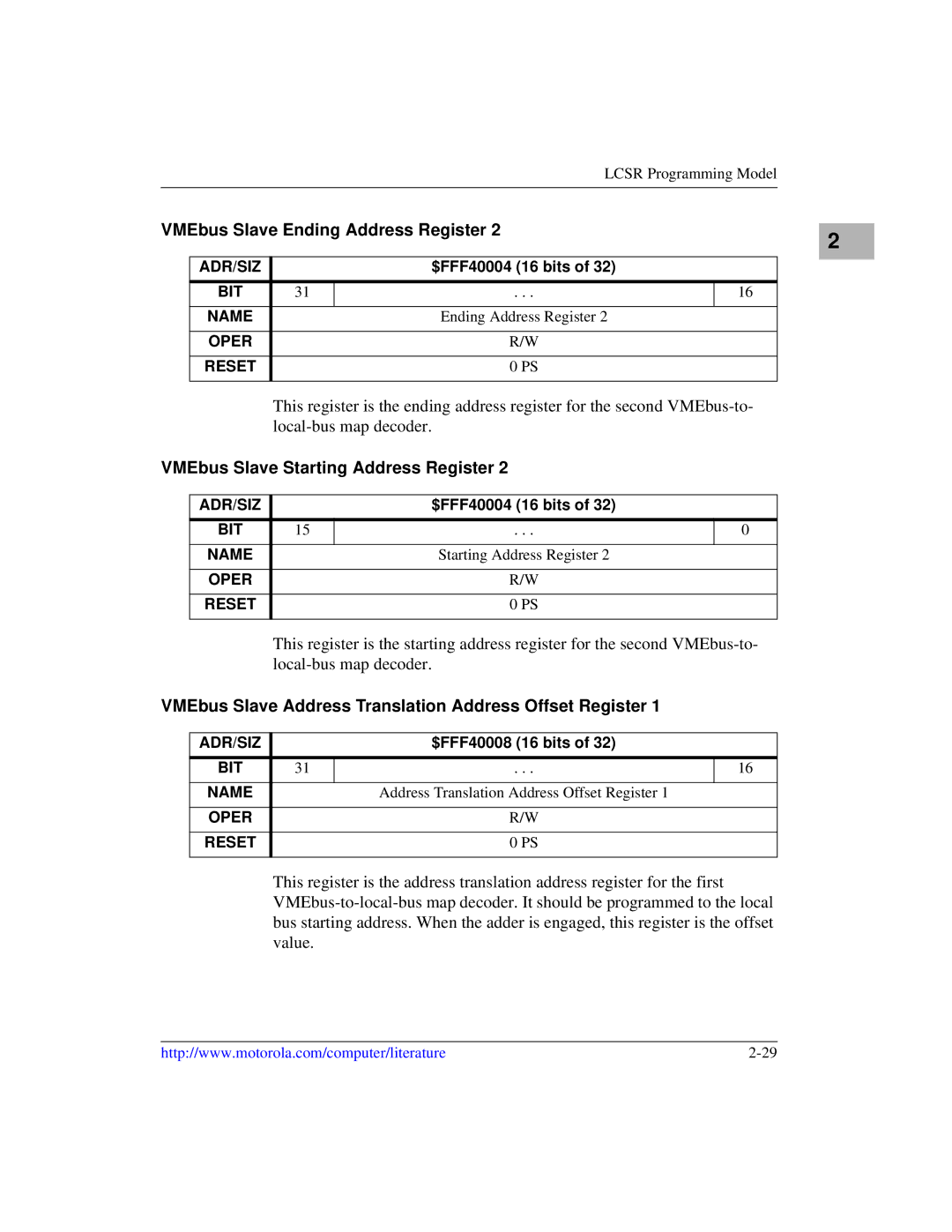 Motorola MVME1X7P manual Local-bus map decoder, VMEbus Slave Address Translation Address Offset Register 