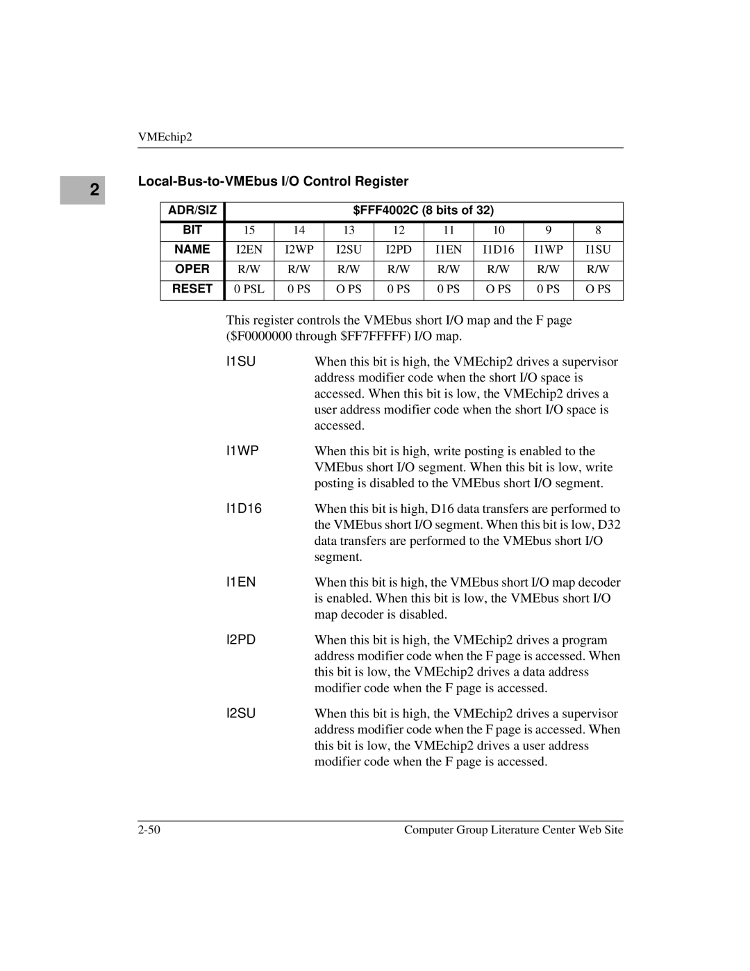 Motorola MVME1X7P manual Local-Bus-to-VMEbus I/O Control Register 