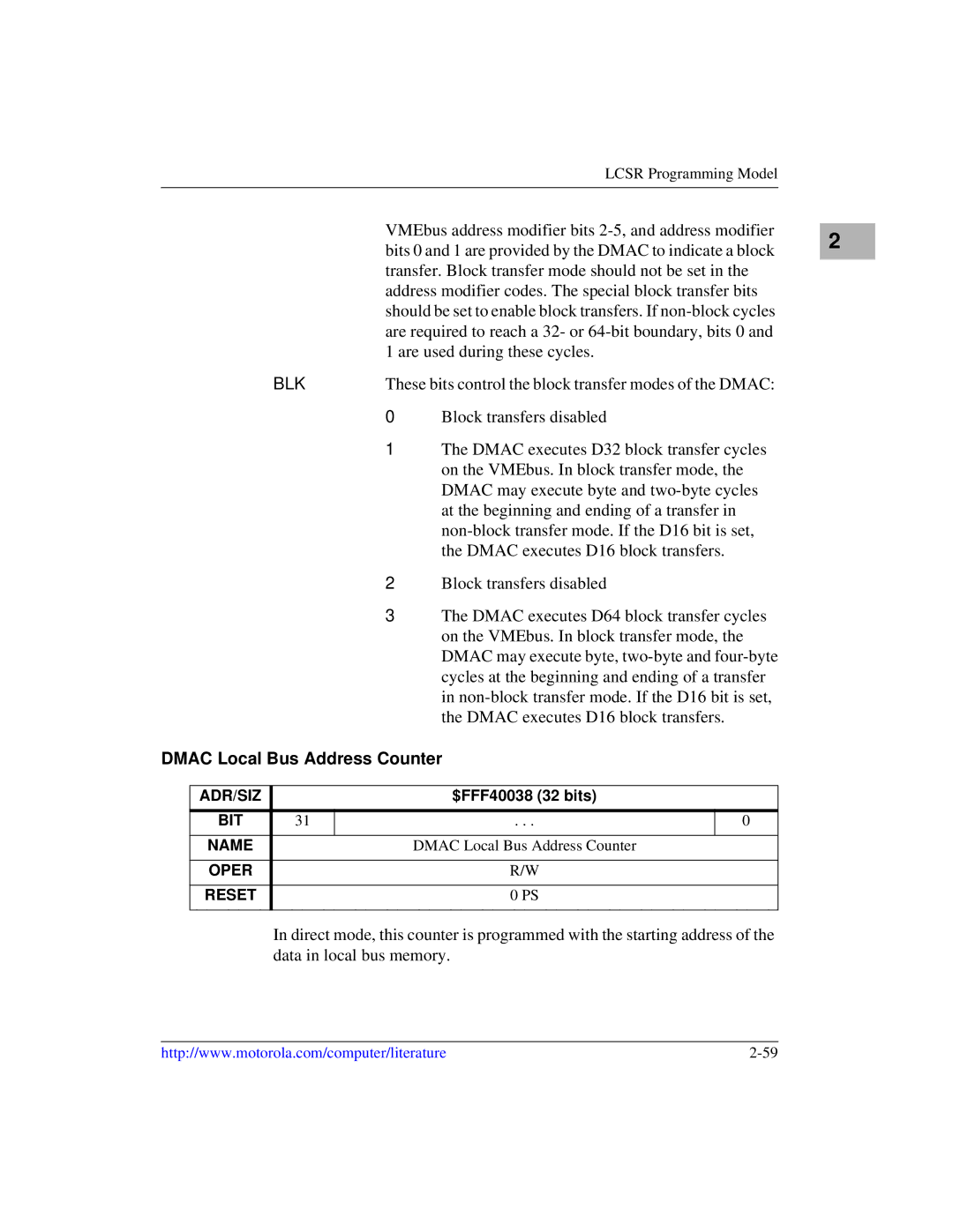 Motorola MVME1X7P manual Dmac Local Bus Address Counter 