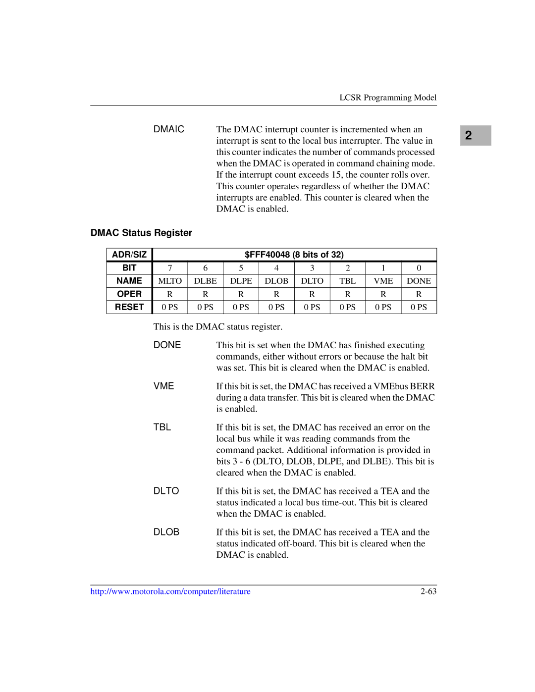 Motorola MVME1X7P manual Dmac Status Register 