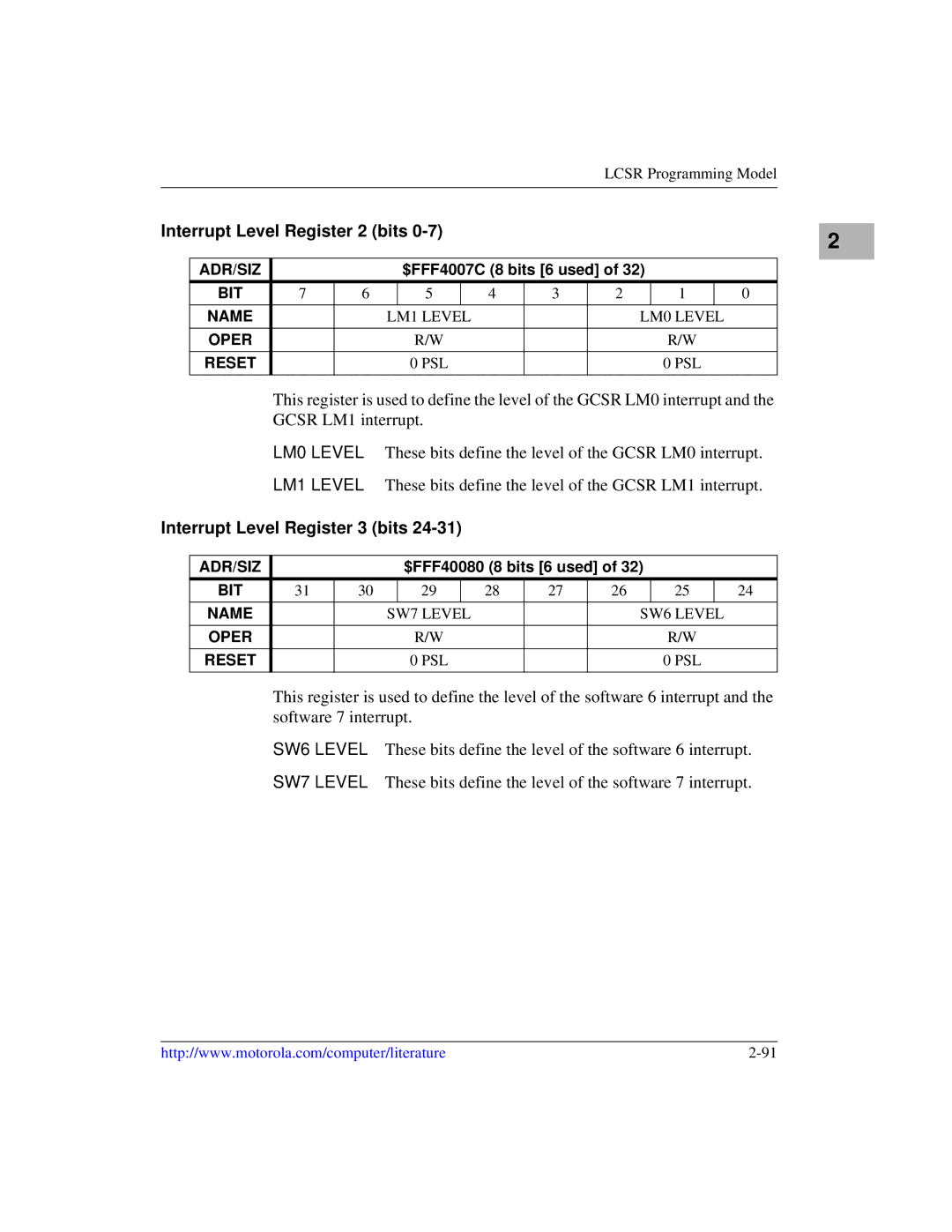 Motorola MVME1X7P manual Interrupt Level Register 3 bits 