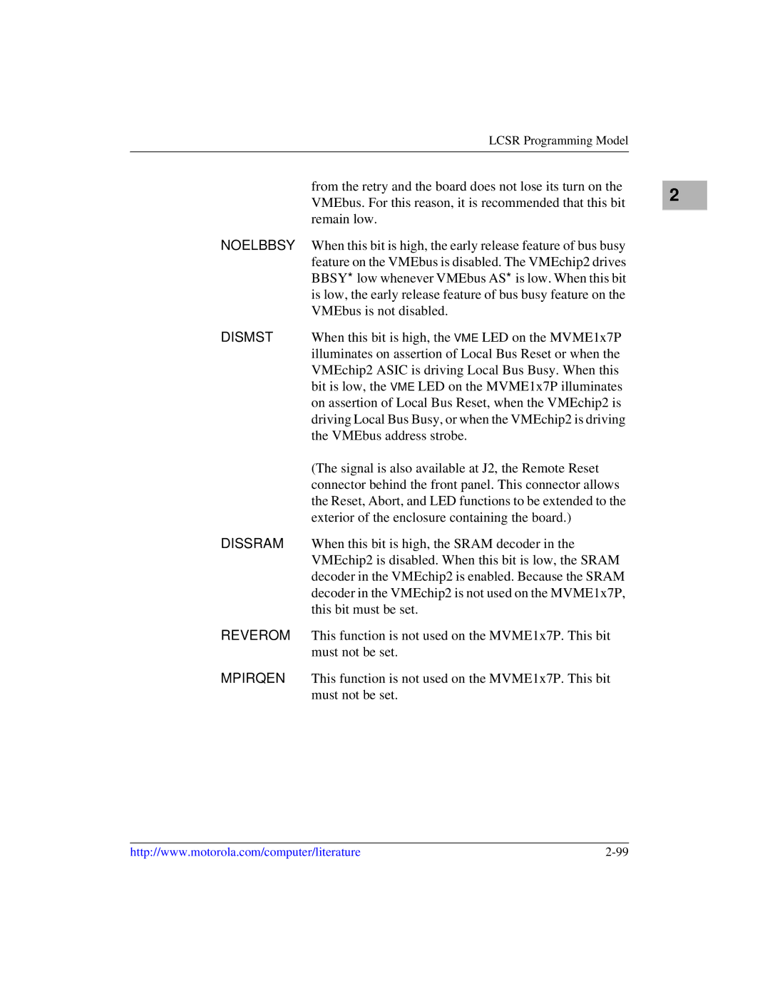 Motorola MVME1X7P manual Lcsr Programming Model 