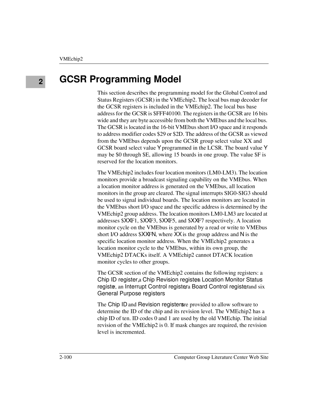 Motorola MVME1X7P manual Gcsr Programming Model 