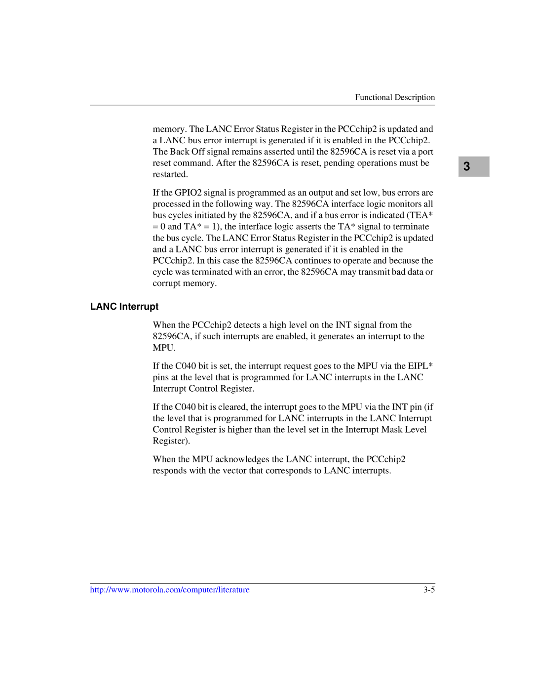 Motorola MVME1X7P manual Lanc Interrupt 