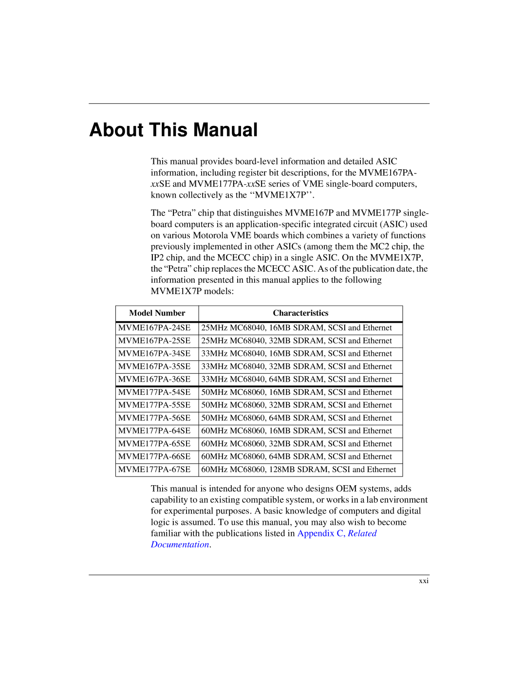 Motorola MVME1X7P manual About This Manual, Model Number Characteristics 