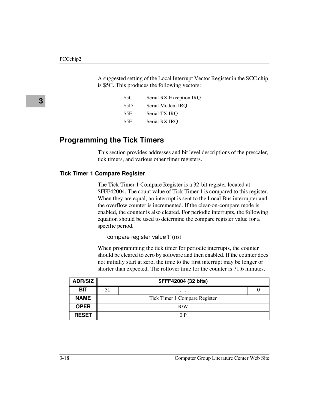 Motorola MVME1X7P manual Programming the Tick Timers, Tick Timer 1 Compare Register 