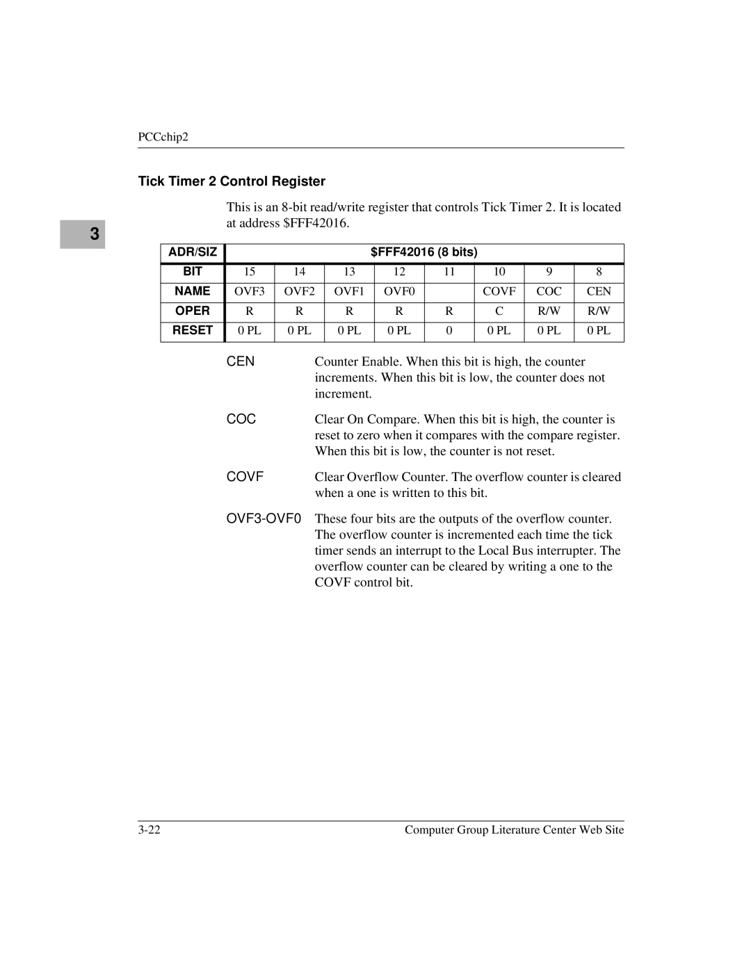 Motorola MVME1X7P manual Cen, Clear On Compare. When this bit is high, the counter is 