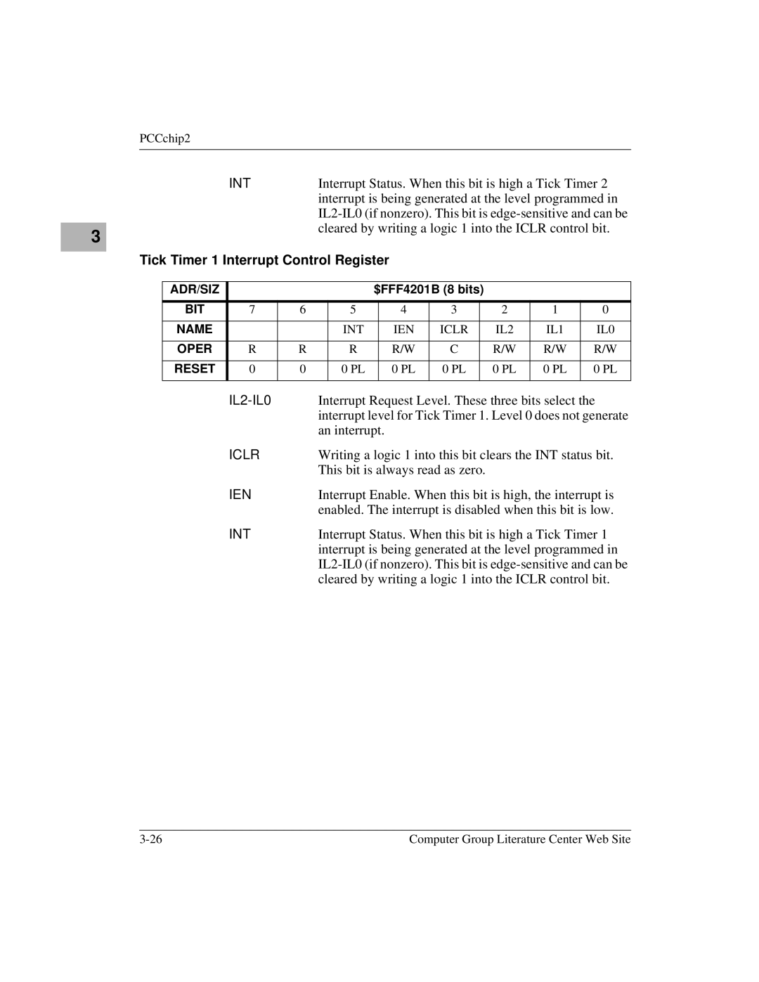 Motorola MVME1X7P manual Interrupt Status. When this bit is high a Tick Timer 