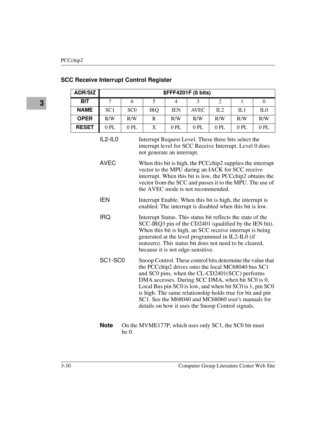 Motorola MVME1X7P manual SCC Receive Interrupt Control Register 