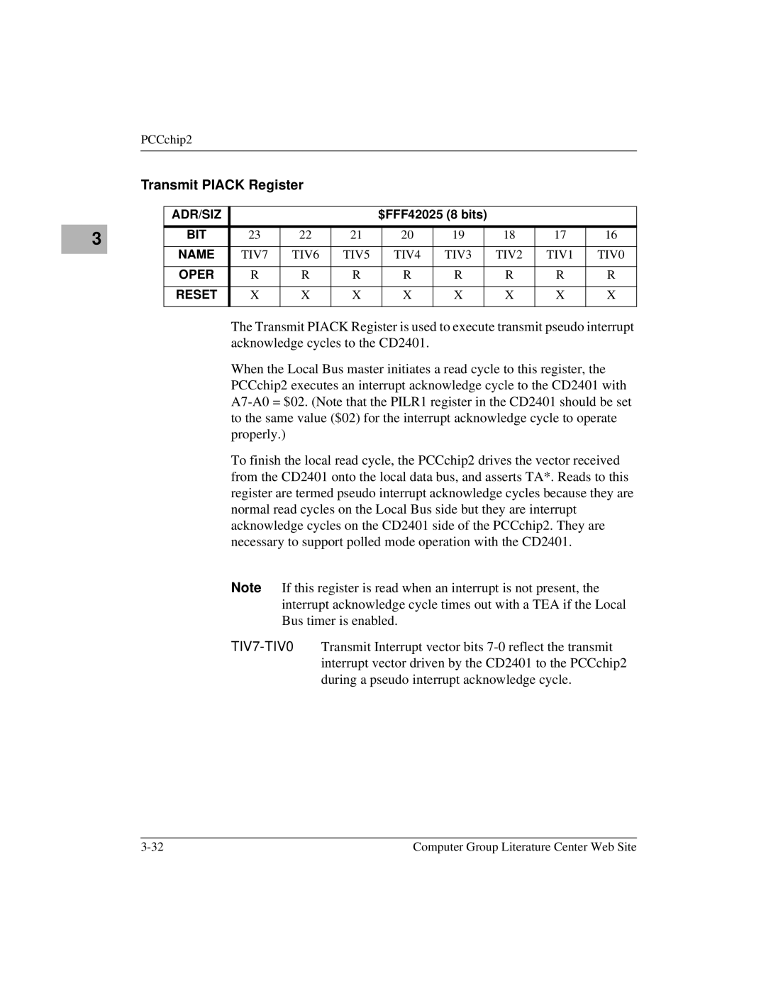 Motorola MVME1X7P manual Transmit Piack Register 