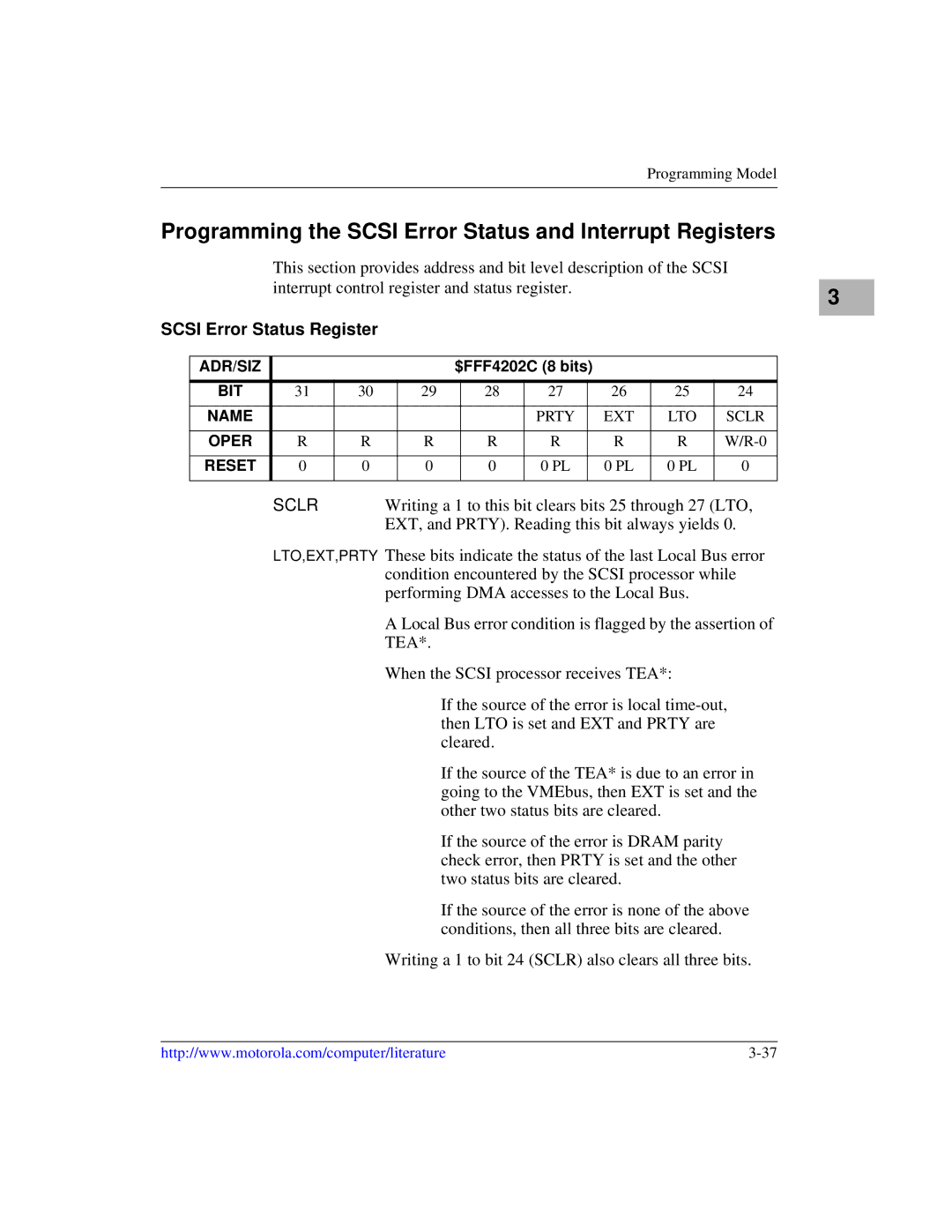 Motorola MVME1X7P manual Programming the Scsi Error Status and Interrupt Registers, Scsi Error Status Register 