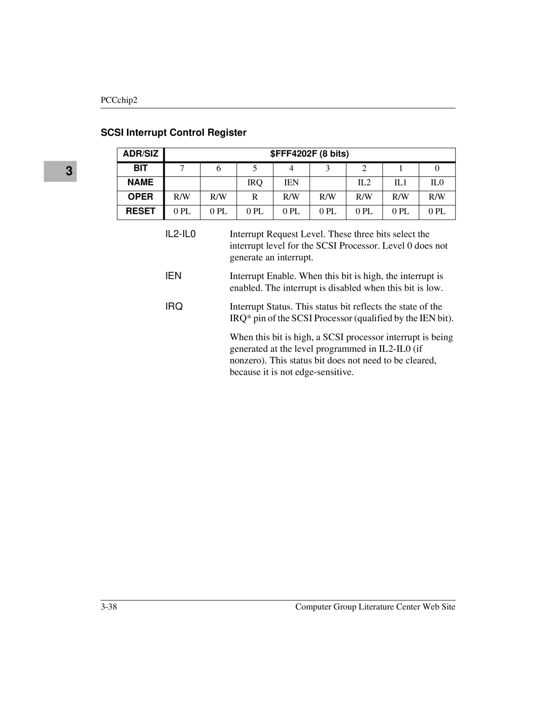 Motorola MVME1X7P manual Scsi Interrupt Control Register, Interrupt level for the Scsi Processor. Level 0 does not 