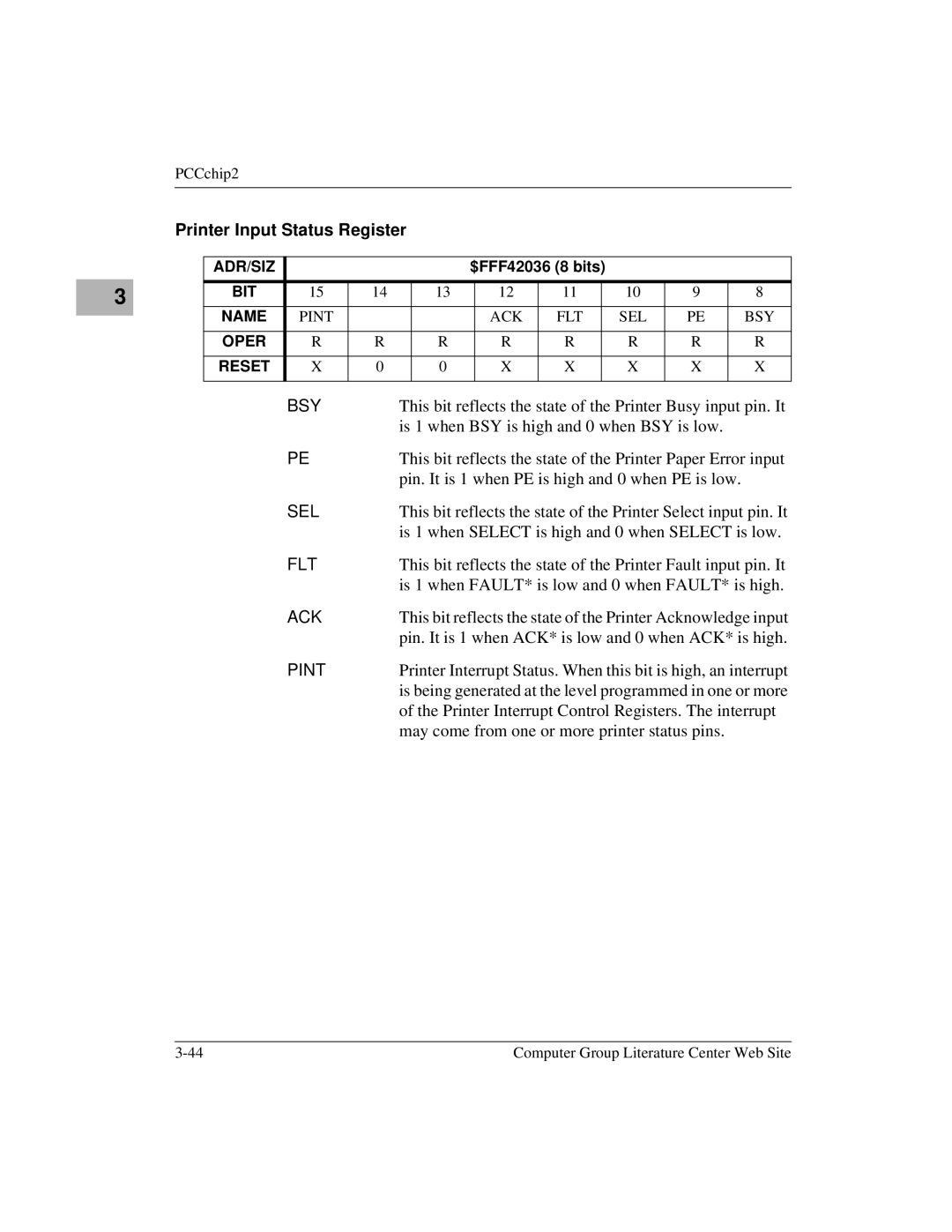 Motorola MVME1X7P manual Printer Input Status Register 