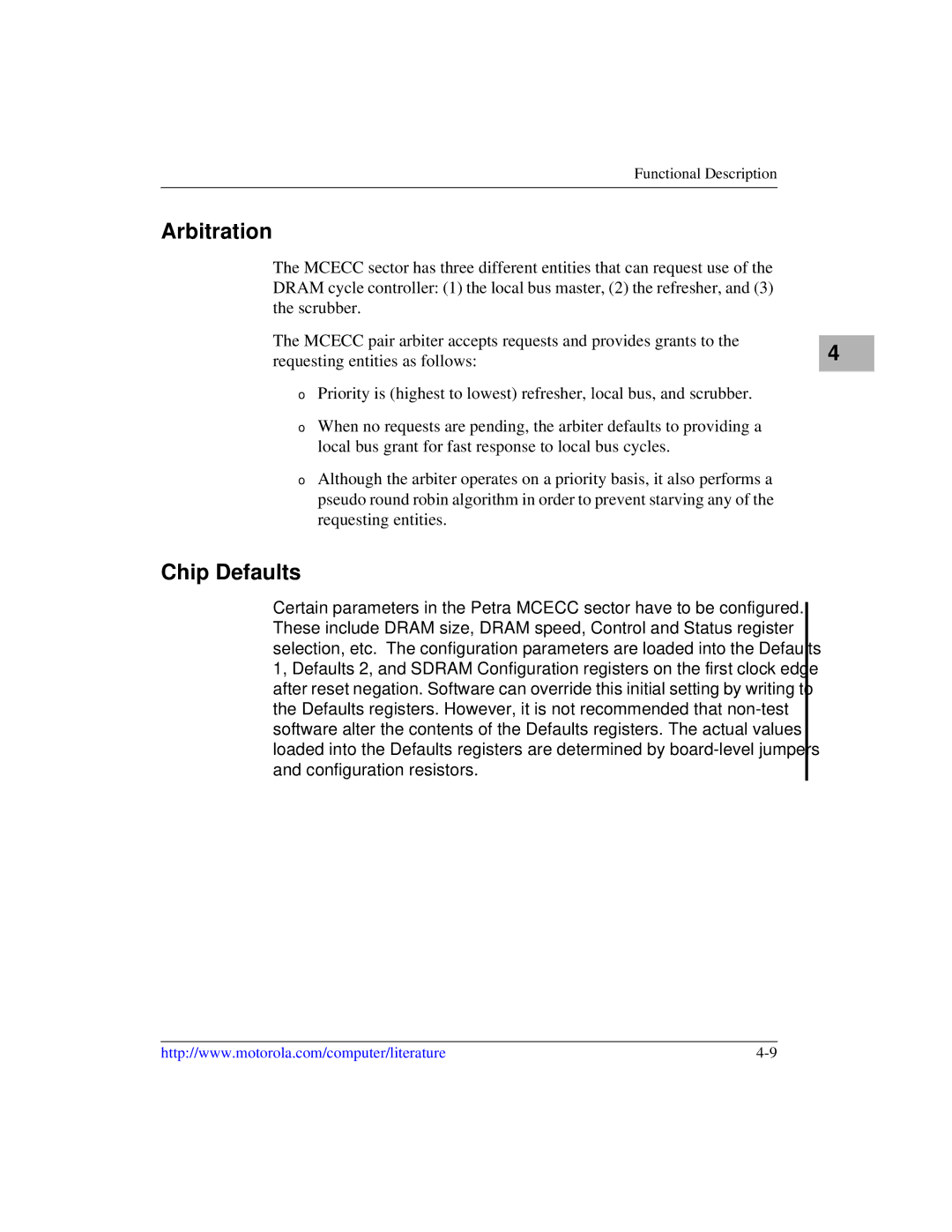 Motorola MVME1X7P manual Arbitration, Chip Defaults 