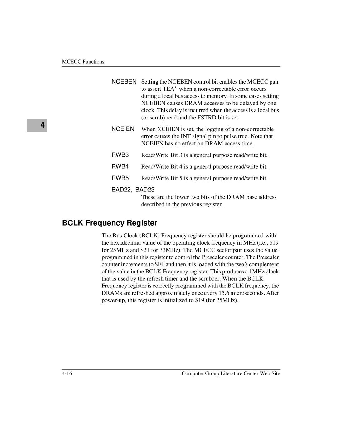 Motorola MVME1X7P manual Bclk Frequency Register 