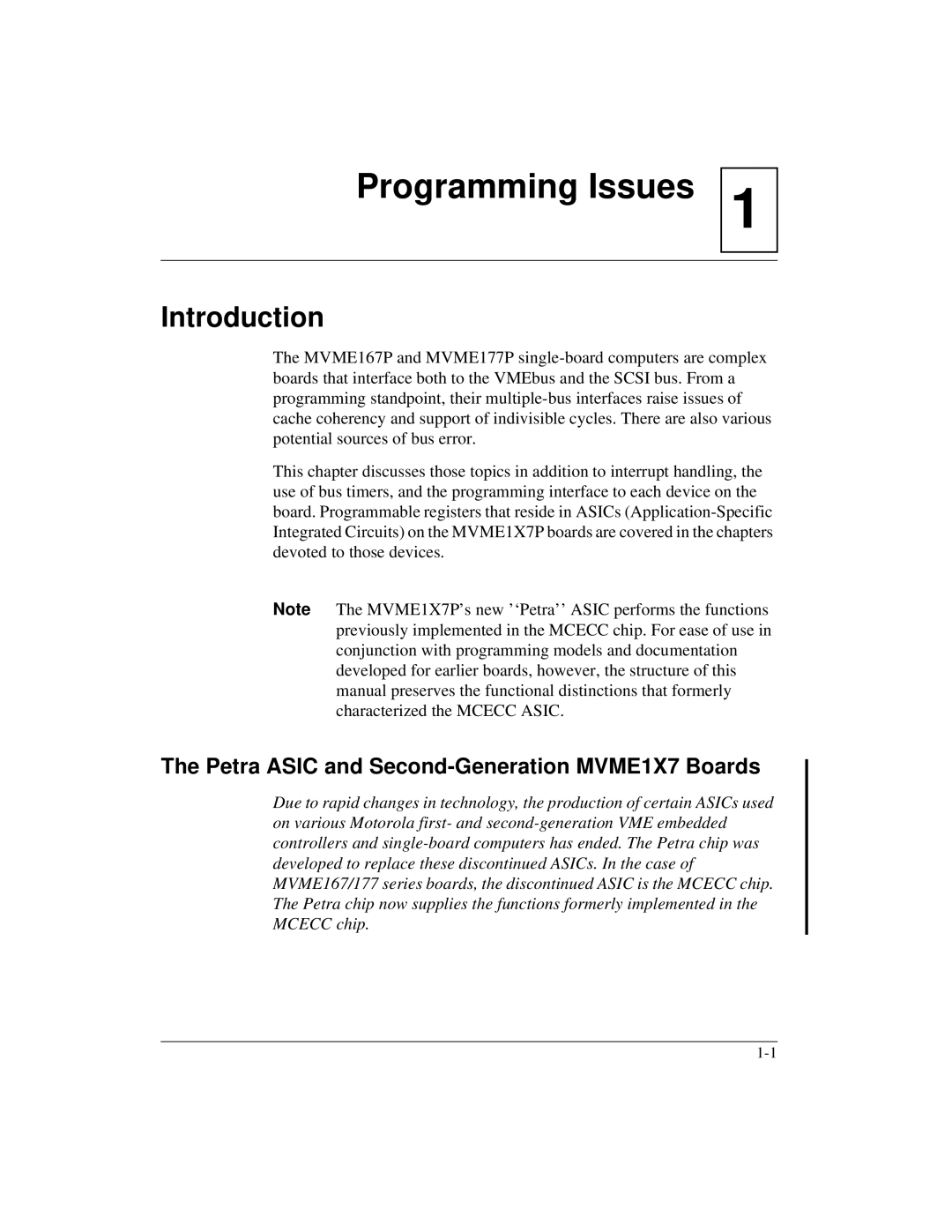 Motorola MVME1X7P manual Introduction, Petra Asic and Second-Generation MVME1X7 Boards 