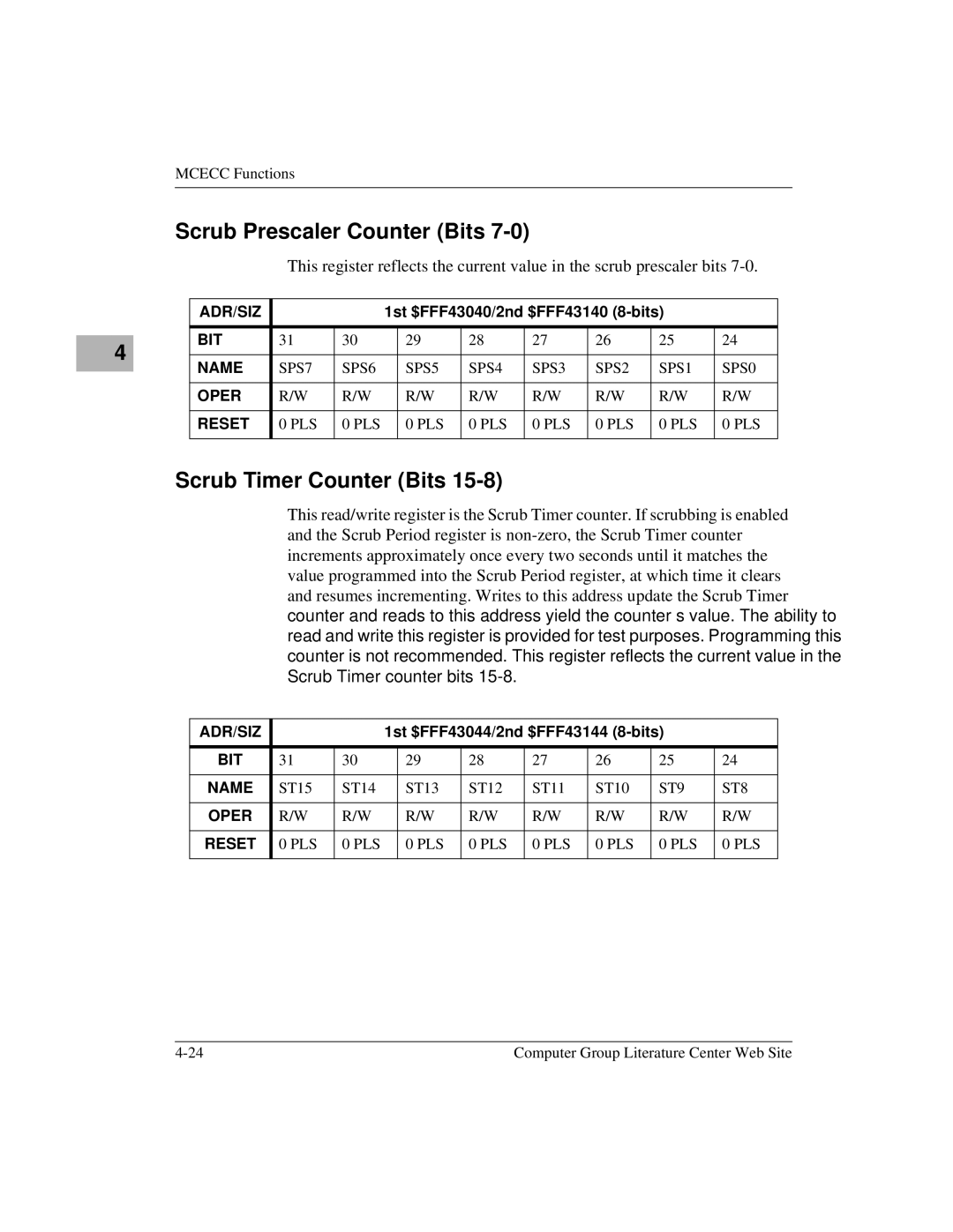 Motorola MVME1X7P manual Scrub Timer Counter Bits 