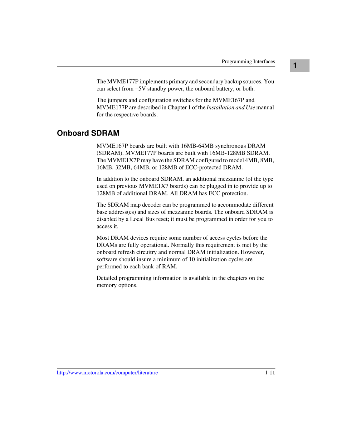 Motorola MVME1X7P manual Onboard Sdram 