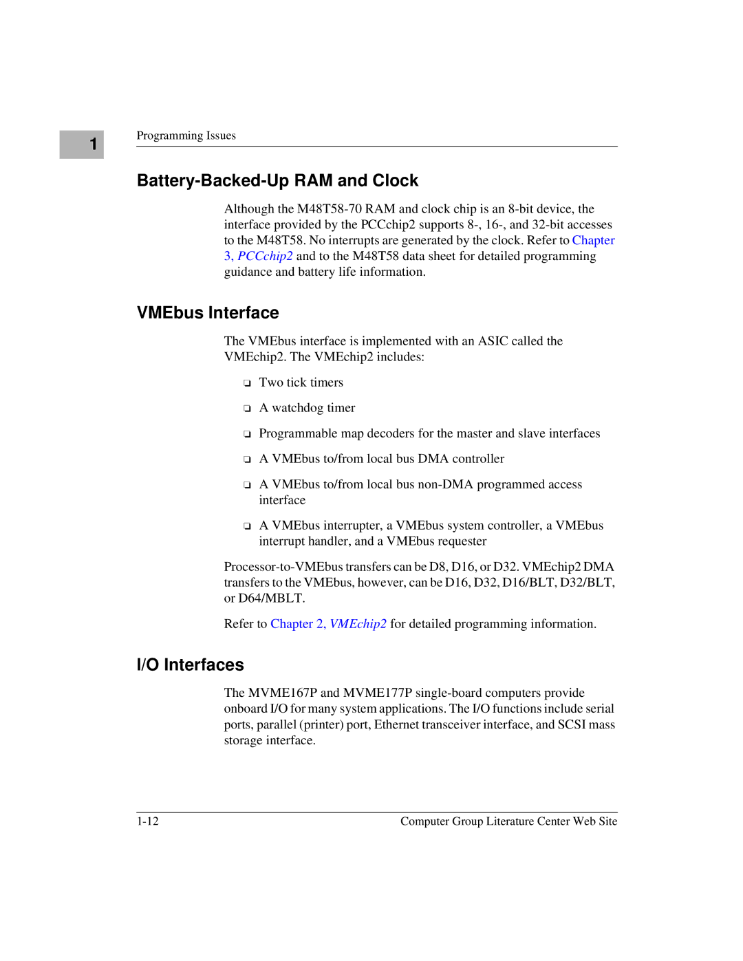 Motorola MVME1X7P manual Battery-Backed-Up RAM and Clock, VMEbus Interface, Interfaces 