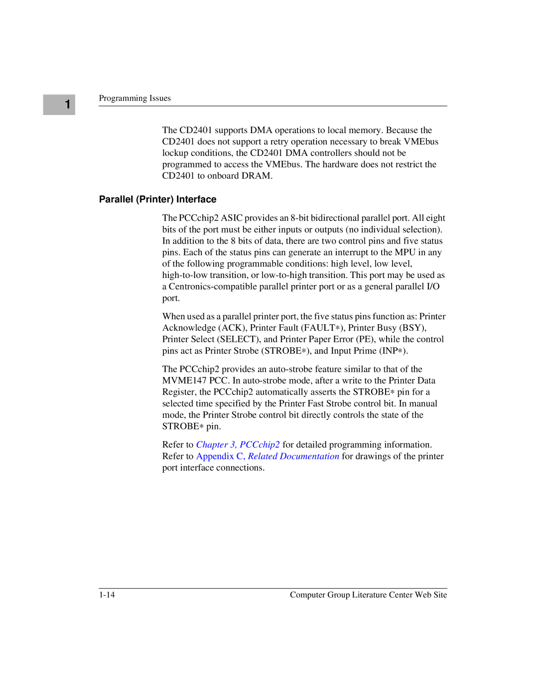 Motorola MVME1X7P manual Parallel Printer Interface 