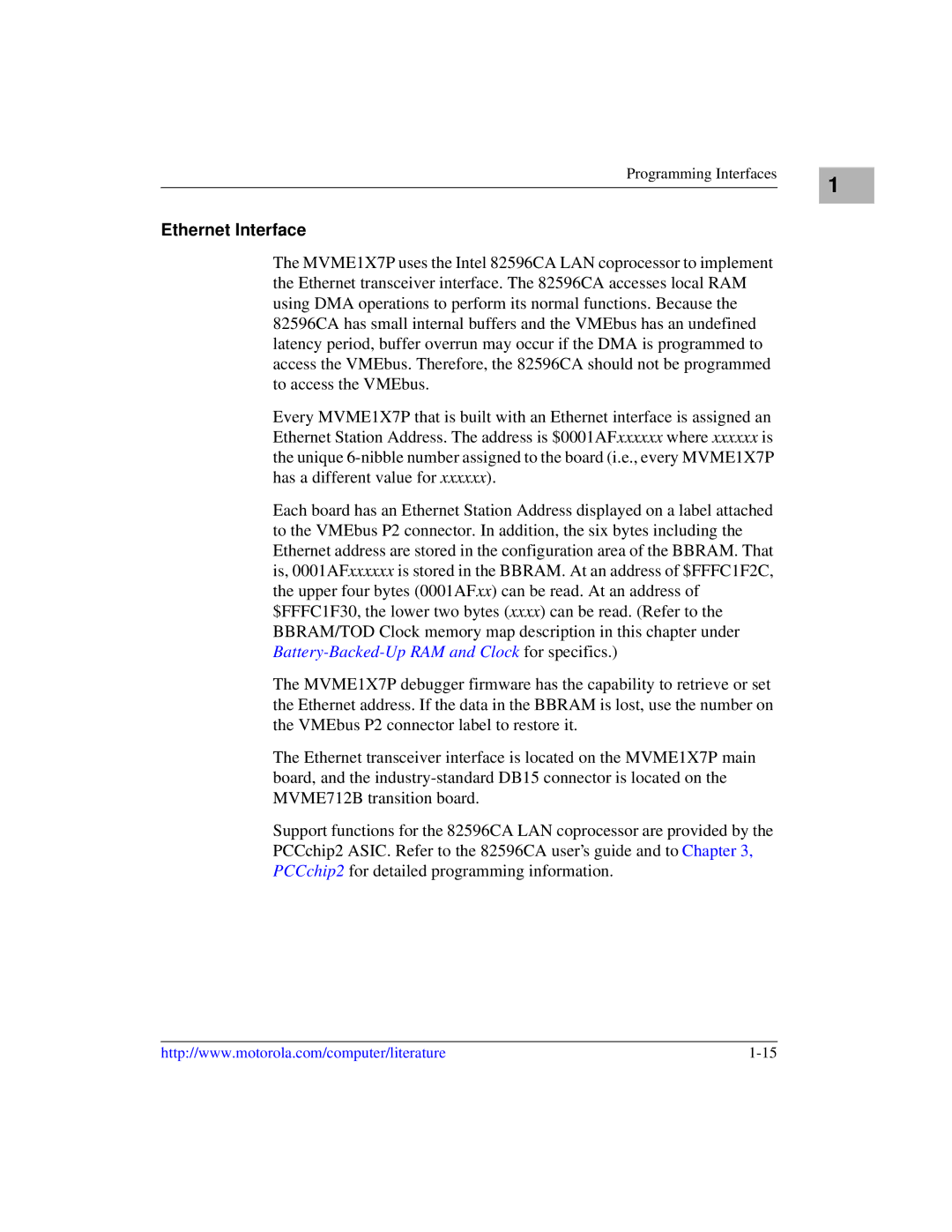 Motorola MVME1X7P manual Ethernet Interface 