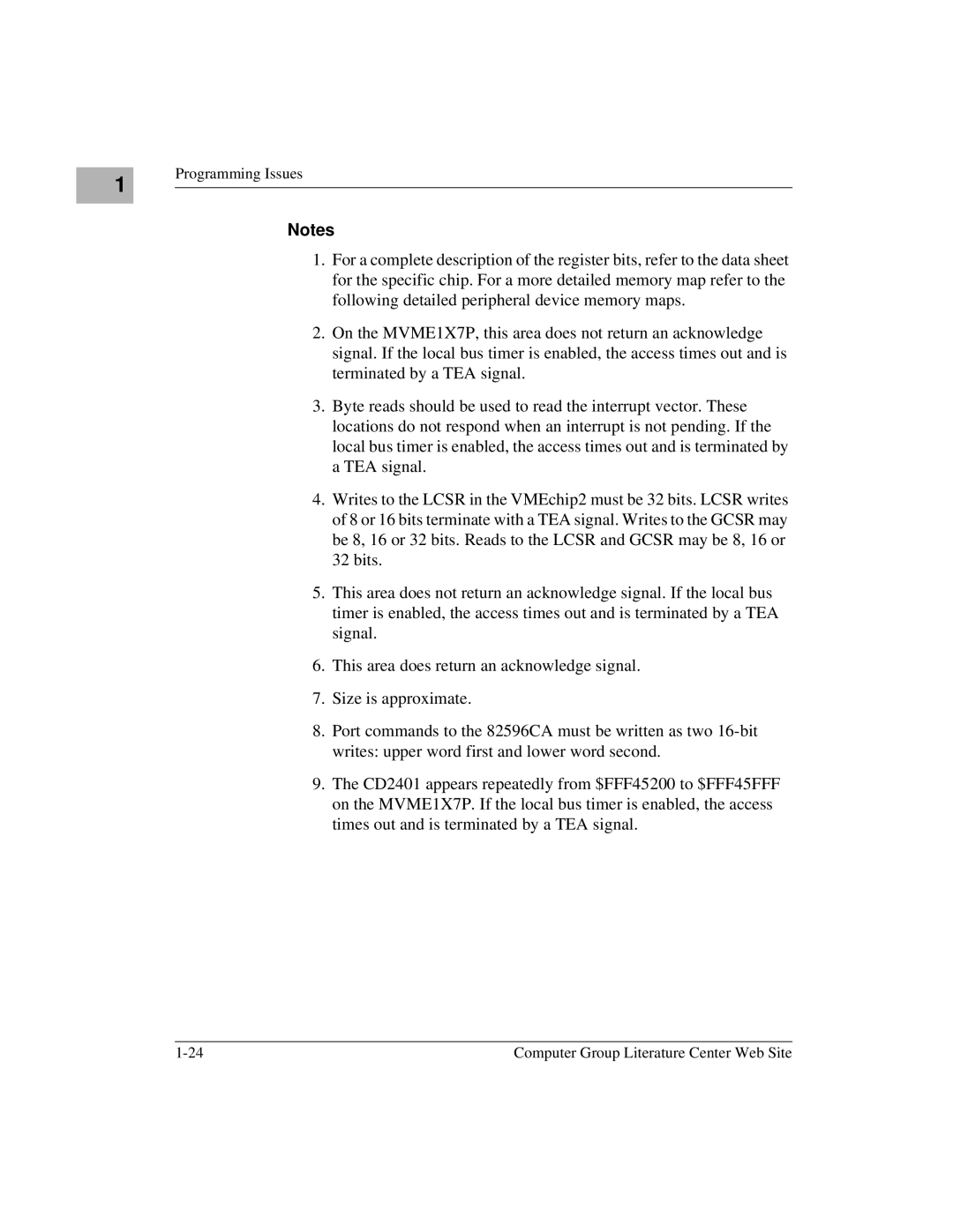 Motorola MVME1X7P manual Programming Issues 