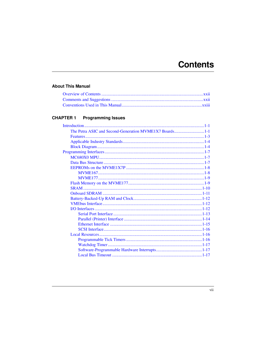 Motorola MVME1X7P manual Contents 