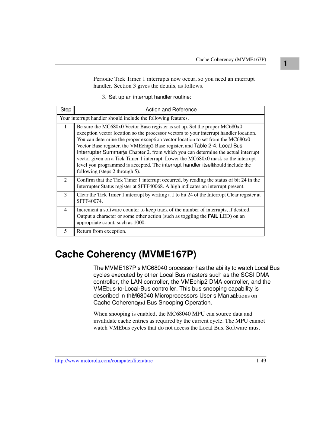 Motorola MVME1X7P manual Cache Coherency MVME167P 