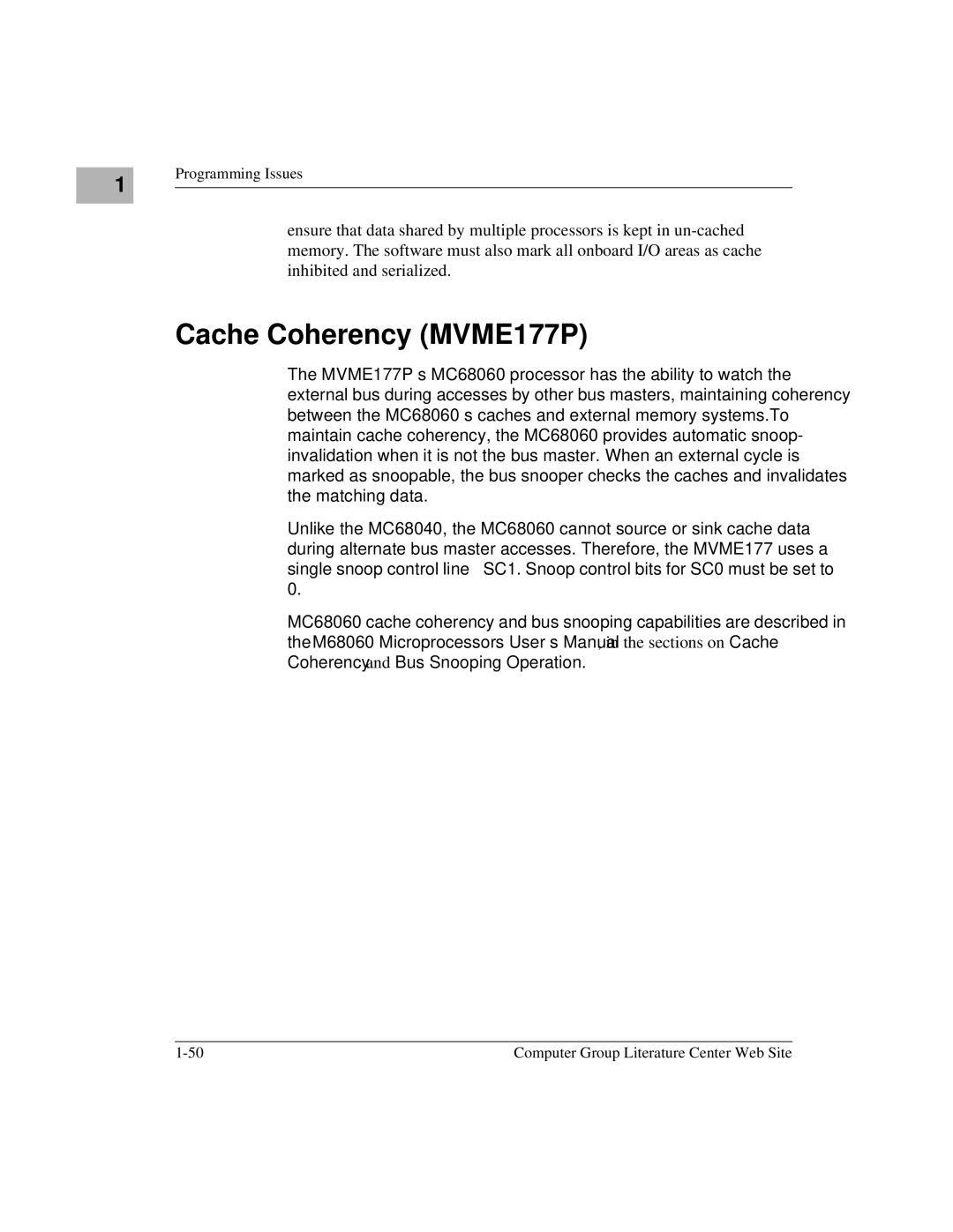 Motorola MVME1X7P manual Cache Coherency MVME177P 